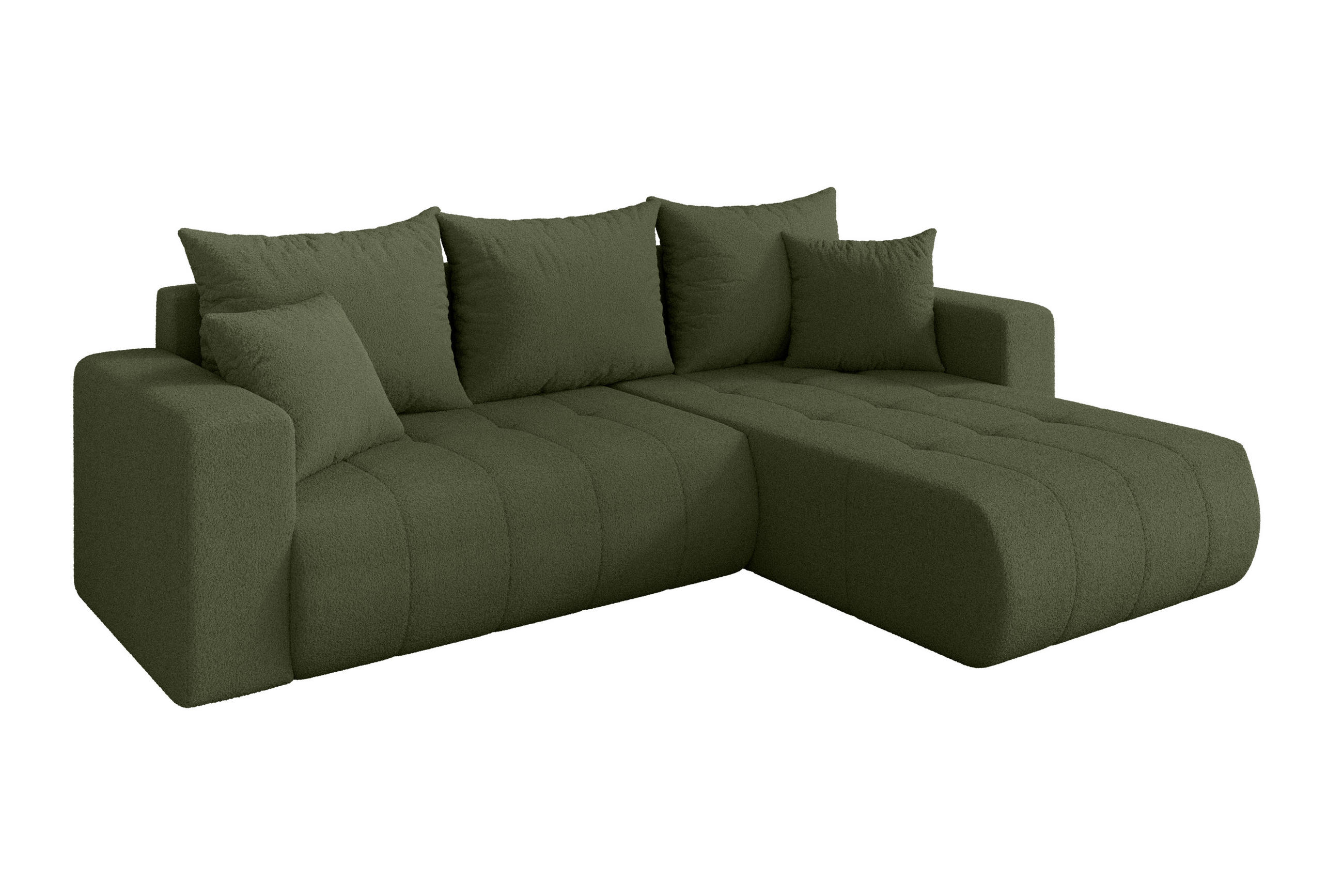 ECKSOFA mit Schlaffunktion Ottomane Rechts MILA-L 277x194x86 Grün Bouclé - Schwarz/Olivgrün, Holzwerkstoff/Kunststoff (277/194cm) - ALTDECOR