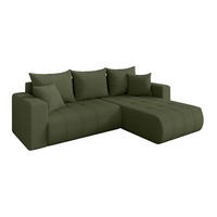 ROHOVÁ SEDAČKA s funkcí spaní, otoman vpravo MILA-L 277x194x86 zelená bouclé - černá/zelená barva, kompozitní dřevo/textil (277/194cm) - ALTDECOR