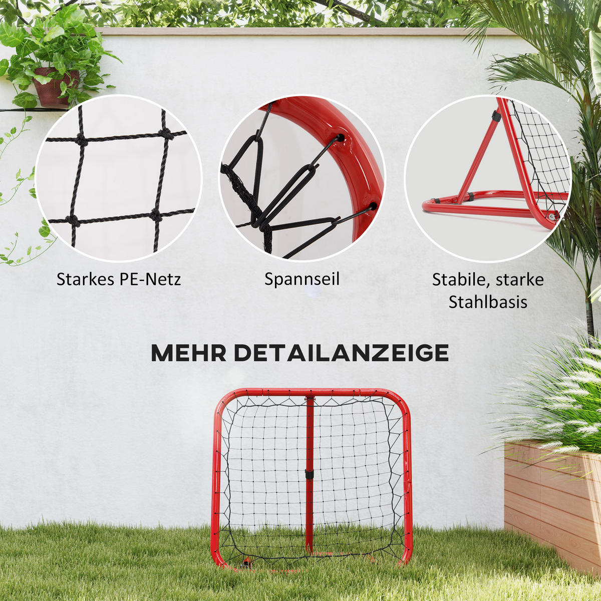 REBOUNDER für Fussball DE-10451 5-fach verstellbar, klappbar Rot - Rot, Metall (84/78cm) - ComfortXL
