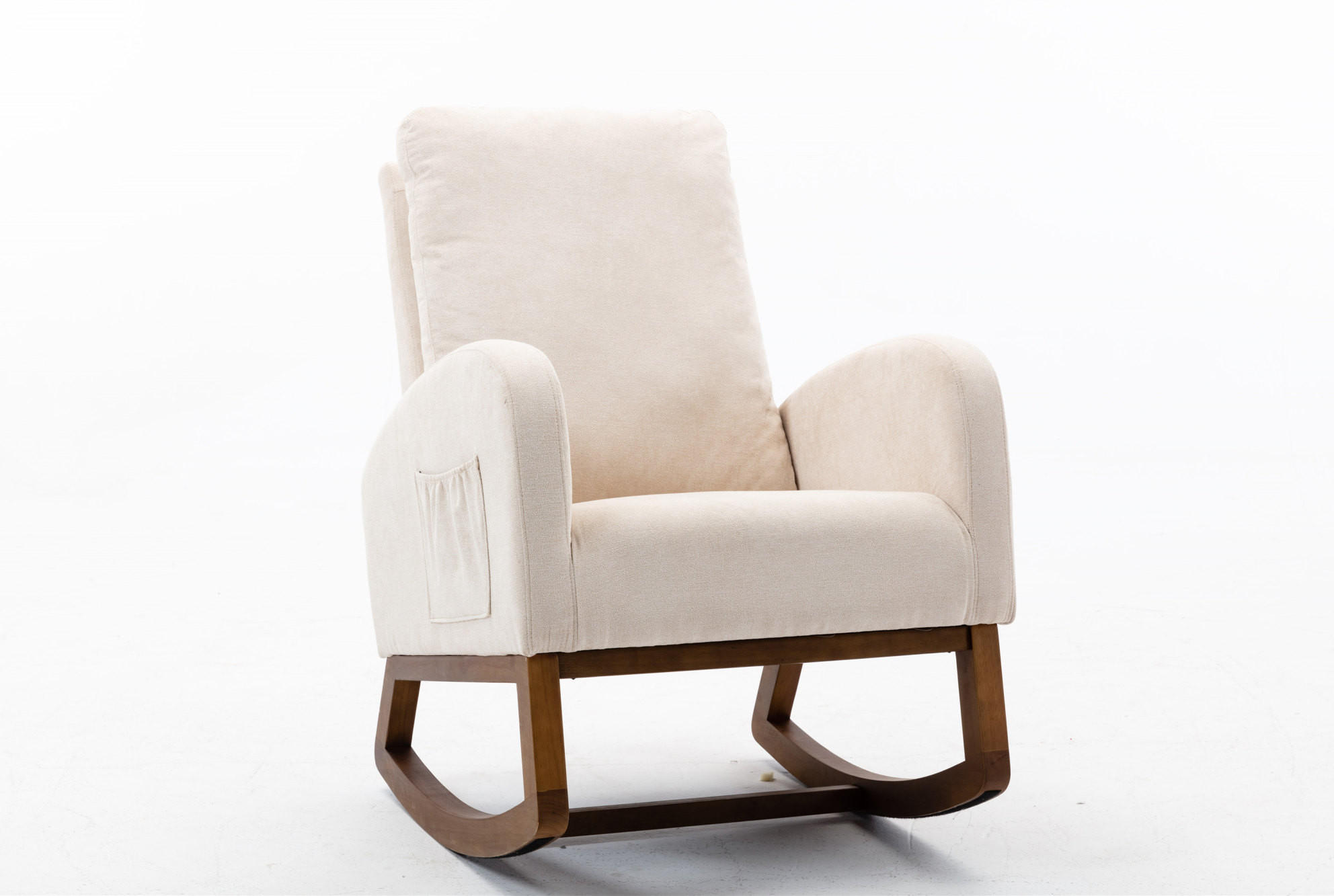 SCHAUKELSTUHL Leinen mit hoher Rückenlehne, Seitentasche 69/94/101 cm Beige bis 150 kg - Beige, Textil (94/101/69cm) - Redom
