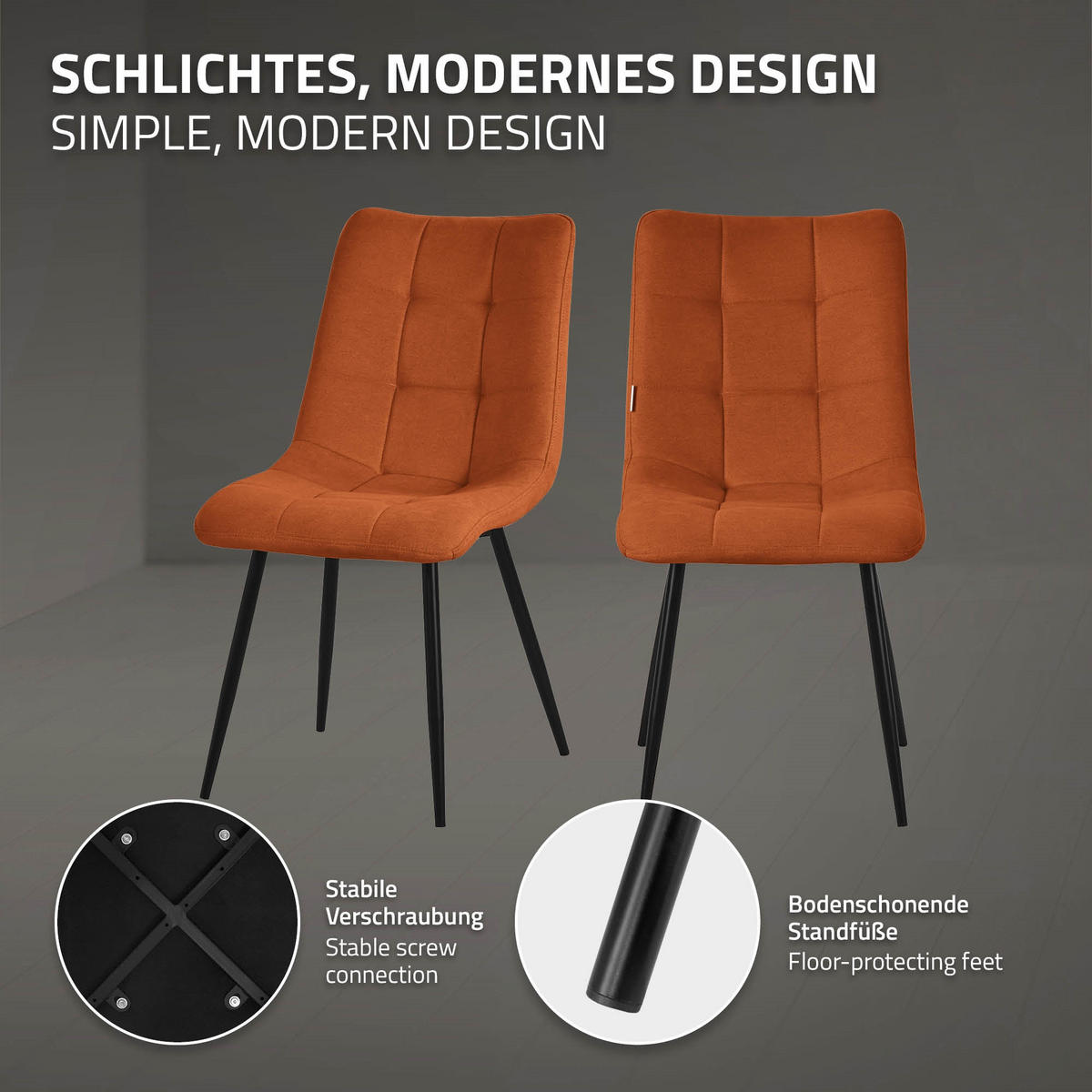 ESSZIMMERSTÜHLE 2ER-SET Orange Stoffbezug - Schwarz/Orange, Textil/Metall (49/89/60.5cm) - ML-DESIGN