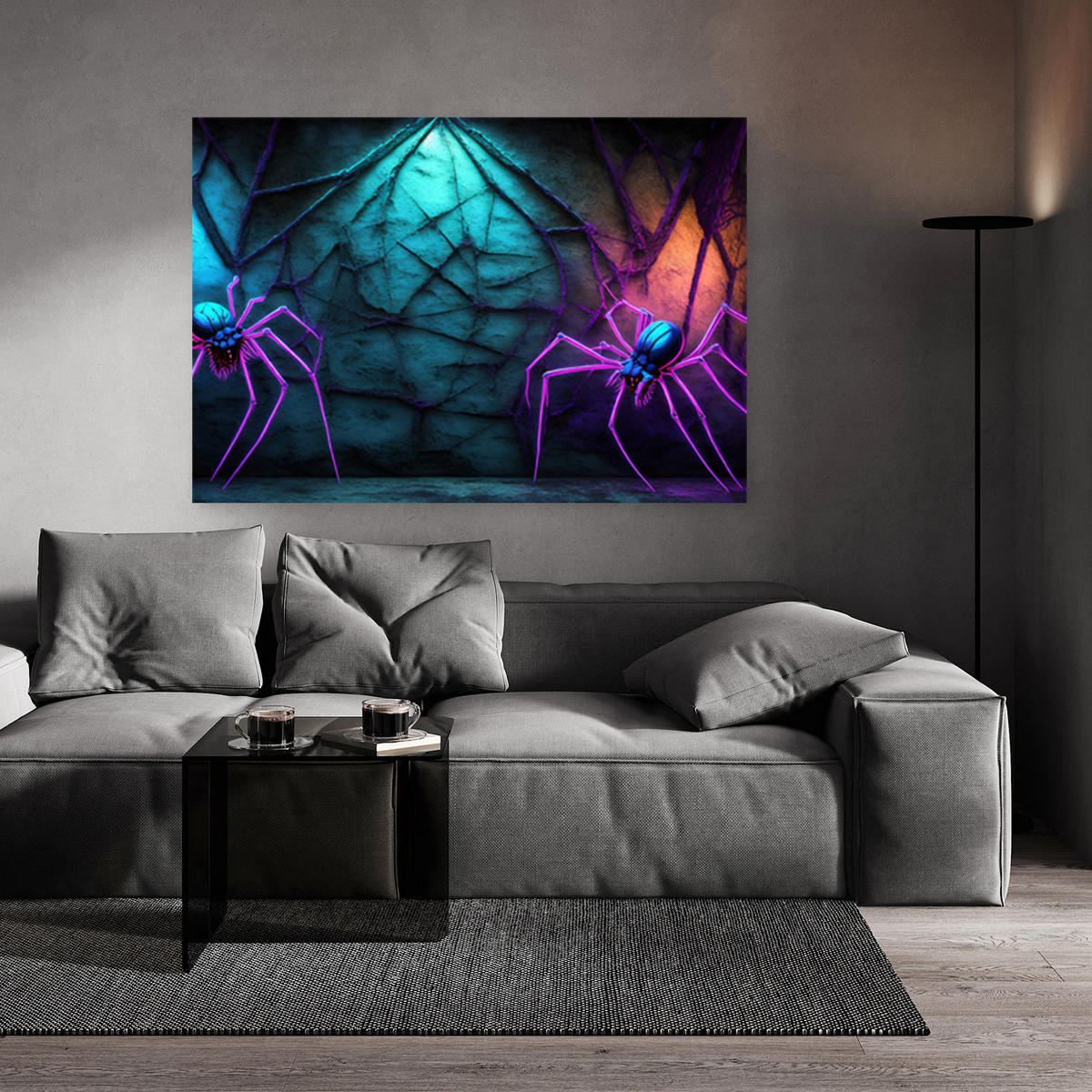 WANDBILD neon spinnen abstraktion - Lila, Textil (60/40cm) - Feeby