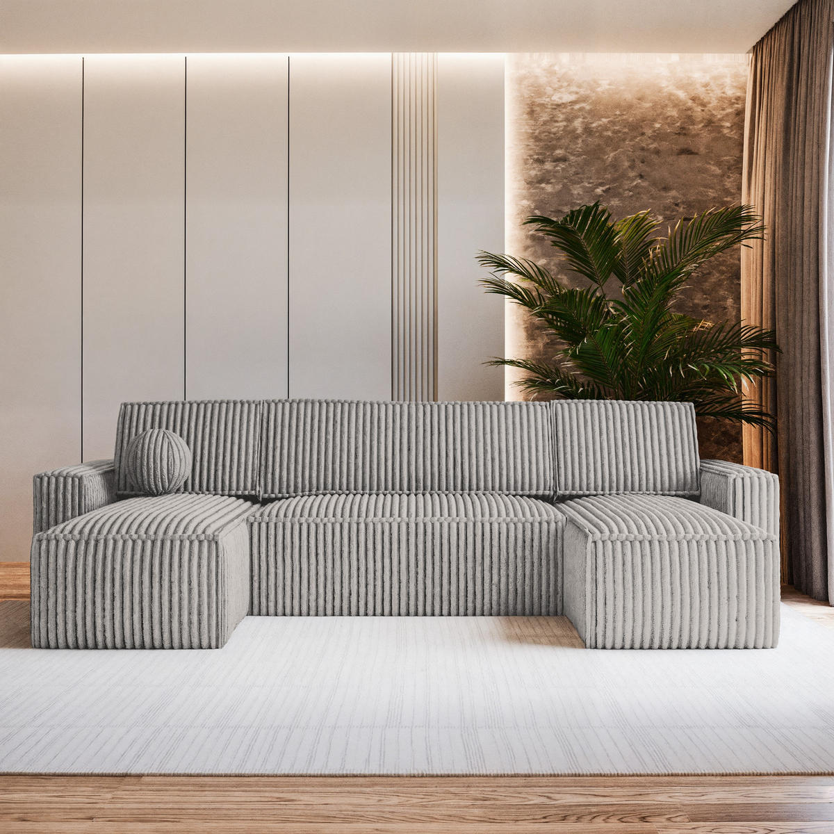 ROHOVÁ SEDAČKA PESANO světle šedá - šedá/světle šedá, dřevo/textil (306/140cm) - MASSENO