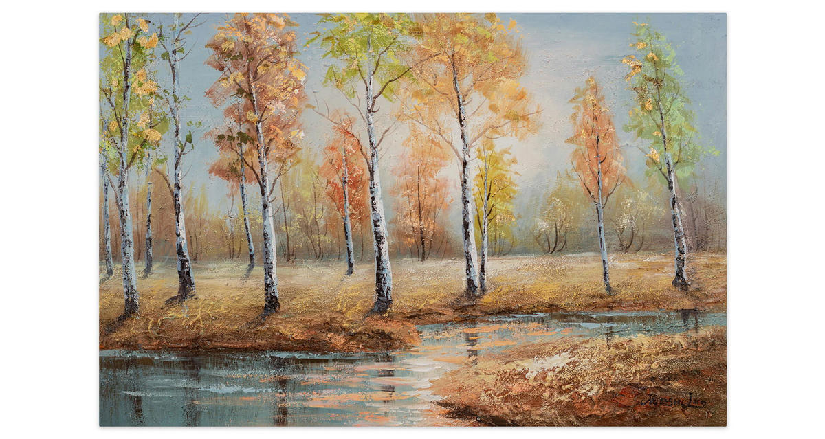 ACRYLBILD HANDGEMALT 90/60 cm - Blau/Orange, Holz/Textil (90/60cm) - KUNSTLOFT