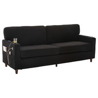 ZWEISITZER Sofa Chenille mit USB-Anschluss und LED-Licht 203/77,5/86 cm Schwarz - Schwarz, Textil (77.5/86/203cm) - Redom