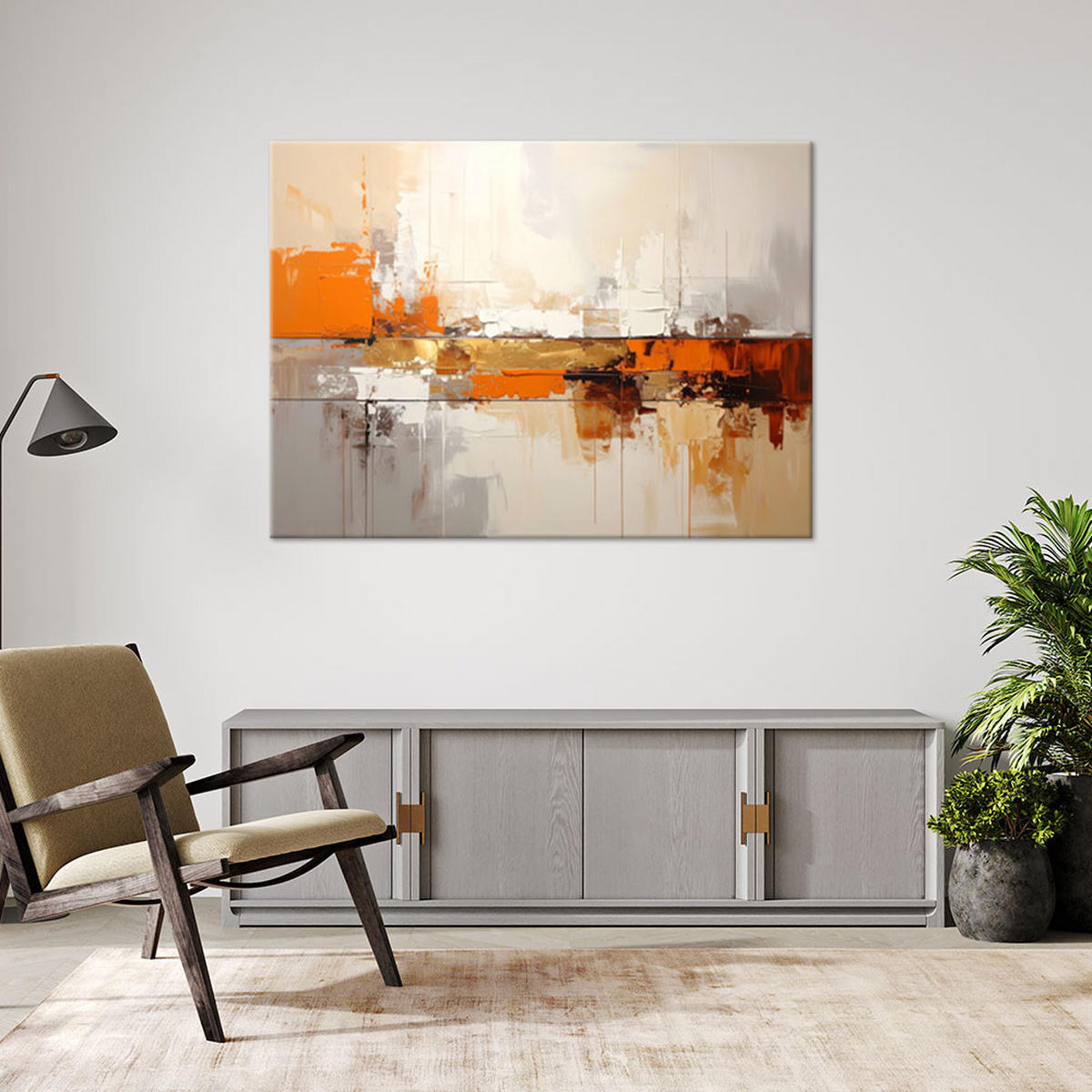 LEINWANDBILDER, Orangefarbene moderne Abstrakt - Orange, Textil (90/60cm) - Feeby
