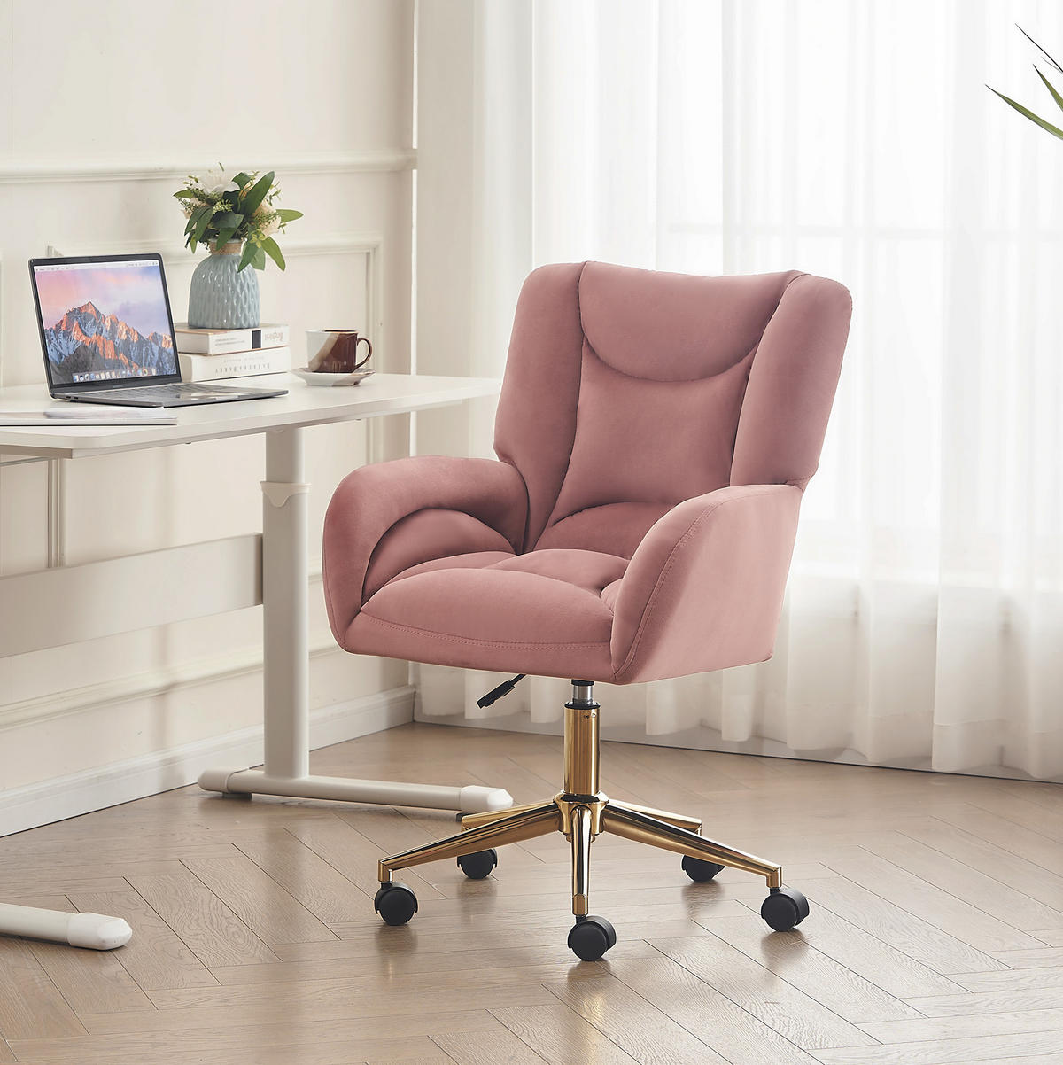 DREHSTUHL höhenverstellbar 64 x 62 x 92,5 cm Samt Pink - Pink, Metall (62/92.5/64cm) - Meubliv