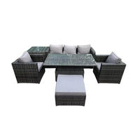 GARTENSOFA Hohe Rückenlehne Polyrattan 6-Sitzer - Dunkelgrau/Grau, Glas/Kunststoff - Fimous