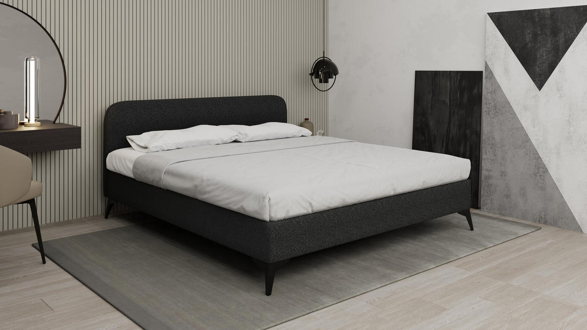 POLSTERBETT Mavilo 180 x 200 cm mit Bettkasten und Lattenrost Taschenfederkernmatratze Pocket H3 - schwarz - Schwarz, Holz (180/206cm) - Panda Möbel