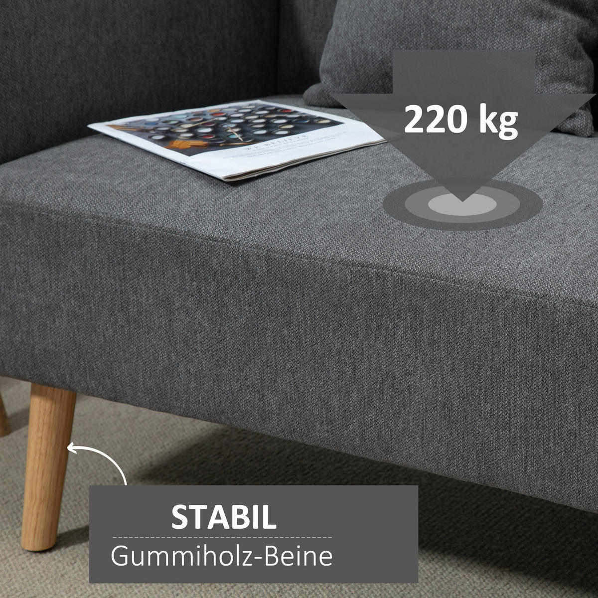 SOFA 2-Sitzer, Polyester, Grau+Natur - Naturfarben/Grau, Kunststoff (70/80/130cm) - HOMCOM