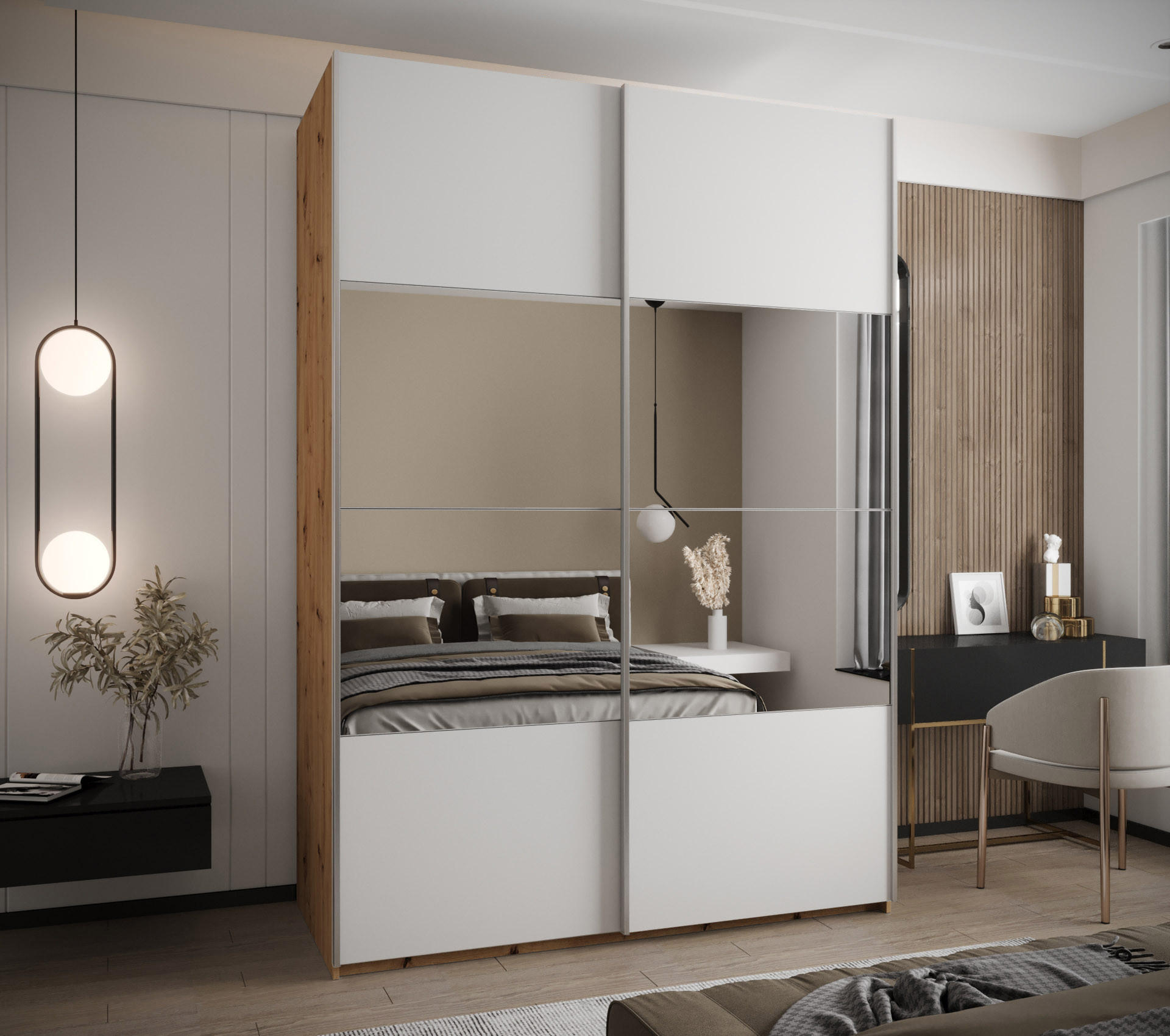 SCHWEBETÜRENSCHRANK 245,5/170/64 2-türig - Silberfarben/Eiche Artisan, Holz/Metall (170/245/64cm) - Abiks Möbel