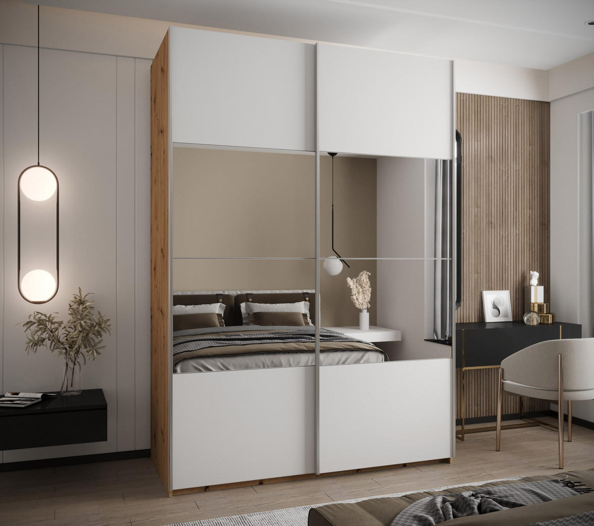 SCHWEBETÜRENSCHRANK 245,5/170/64 2-türig - Silberfarben/Eiche Artisan, Holz/Metall (170/245/64cm) - Abiks Möbel