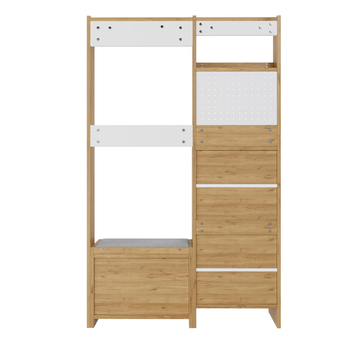 GARDEROBE Schuhschrank Sitzbank Haken Eiche Weiß Modern - Multicolor, Holzwerkstoff (108.5/180/35cm) - FLIEKS