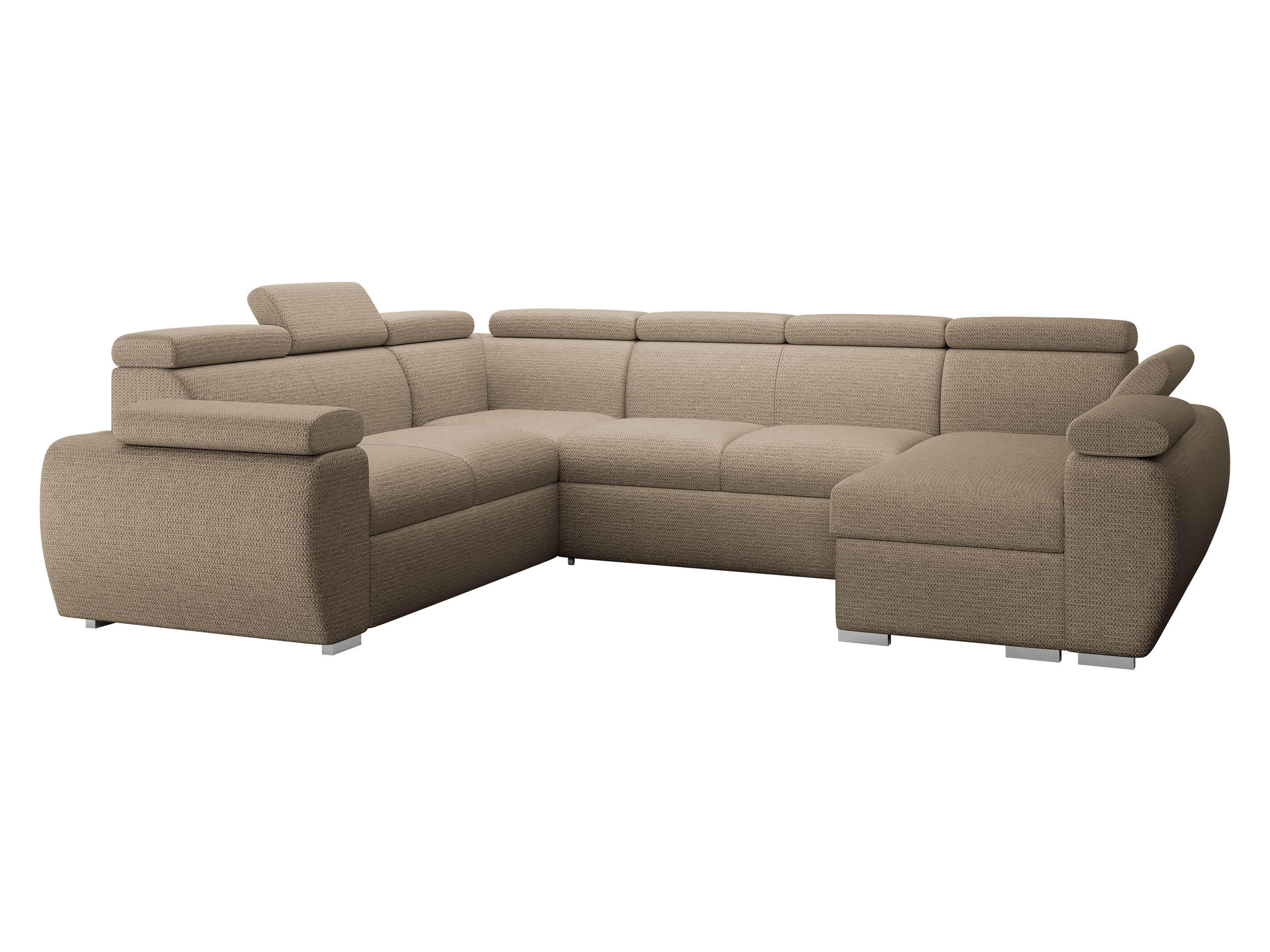 WOHNLANDSCHAFT Boston U, Seite: Rechts - 2R+R+2P+LC - Chromfarben/Beige, Holz/Textil (260/98/325cm) - MIRJAN24