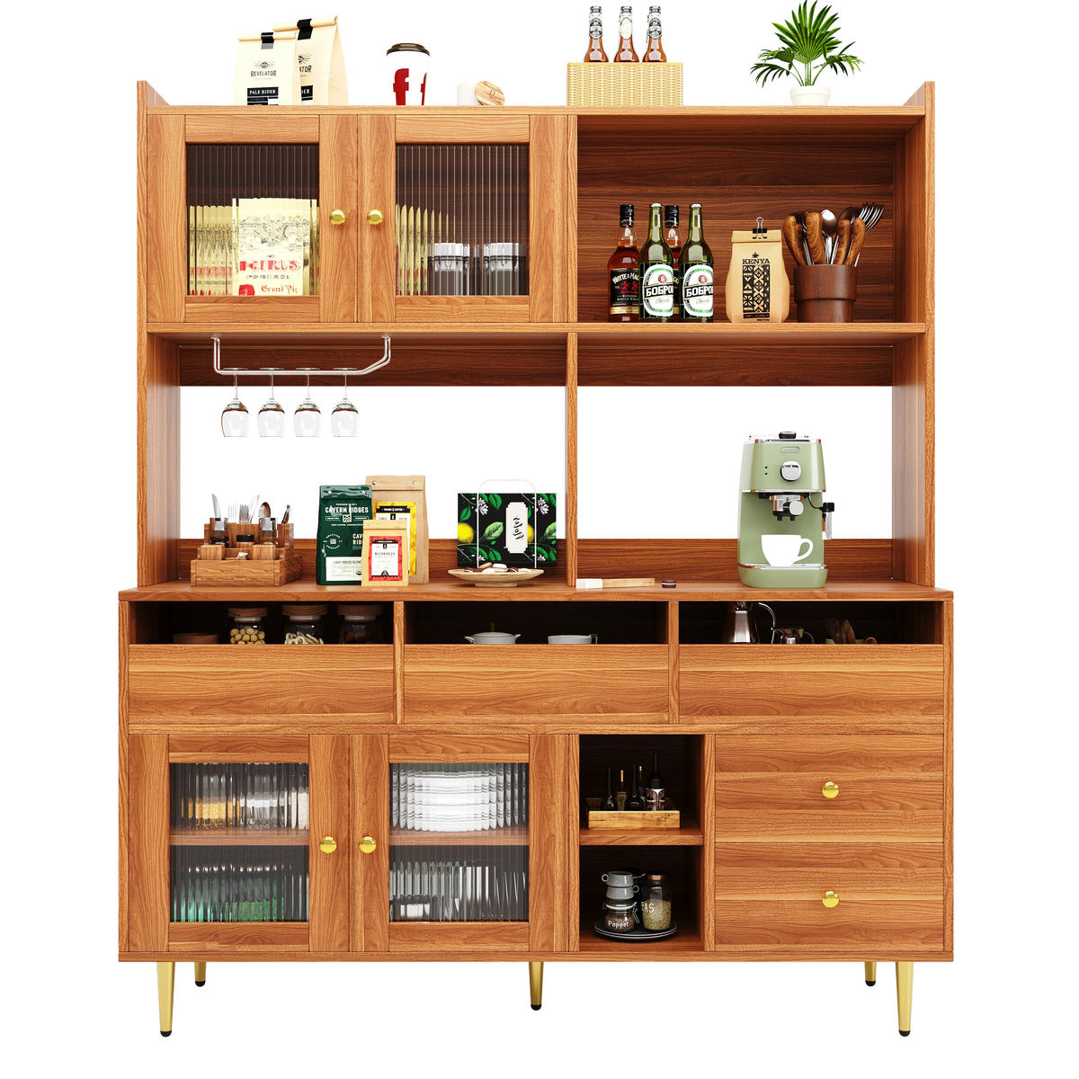 HOCHSCHRANK aus MDF in Walnussbraun mit Changhong-Glastür und Weinregal, 145/39/171 cm, Walnussbraun - Walnussfarben, Holzwerkstoff (39/171/145cm) - Redom