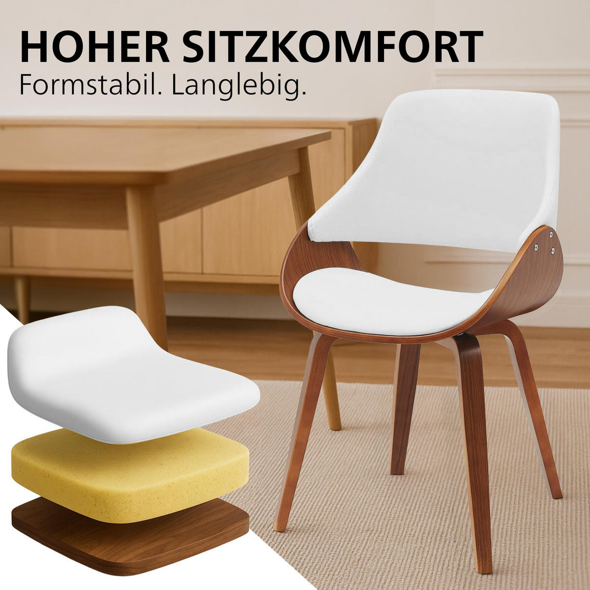 ESSZIMMERSTUHL 2 Lederlook Walnuss/Weiß - Walnussfarben/Weiß, Holz/Textil (52/86/54cm) - CLP