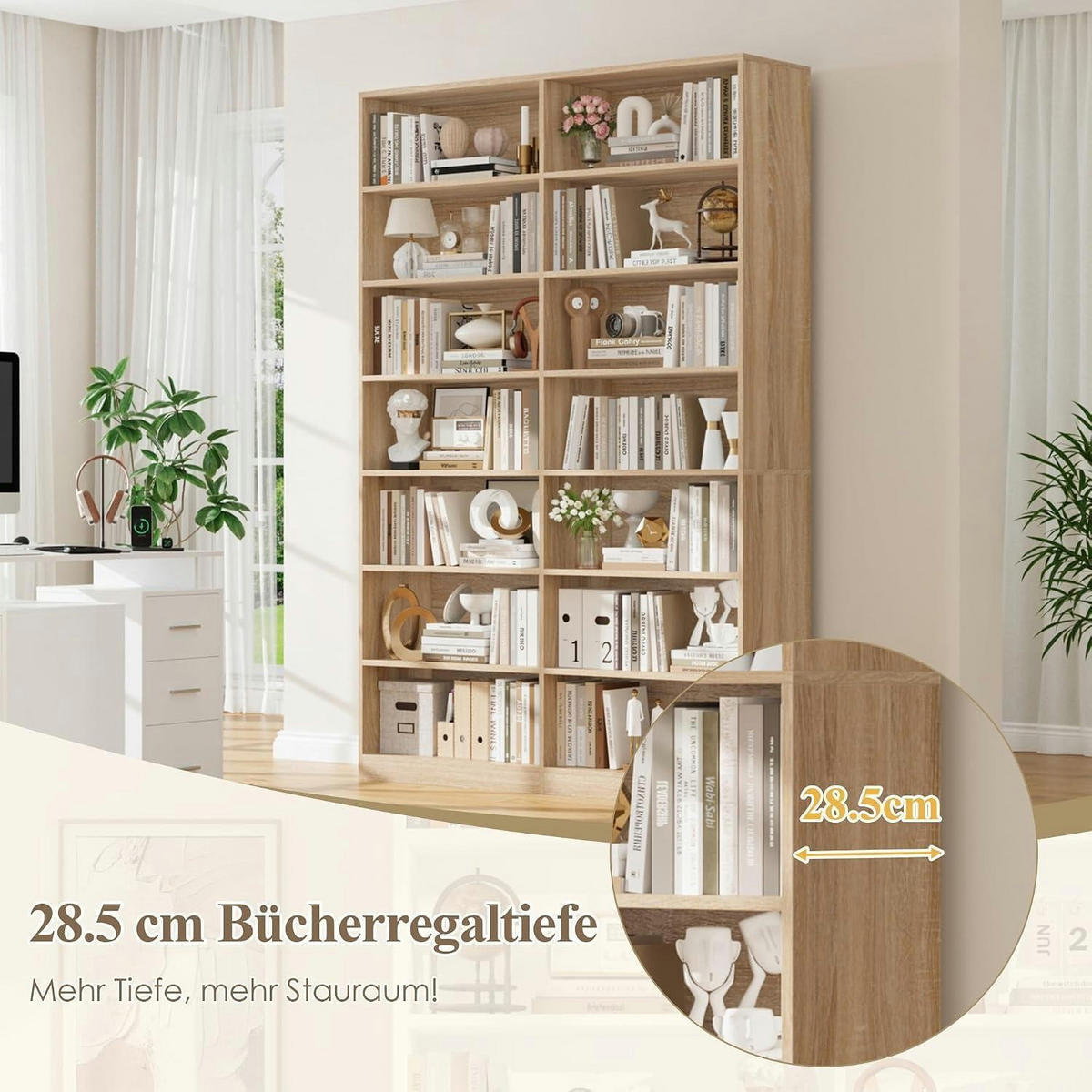 BÜCHERREGAL 212 cm Eiche 14 Fächer - Braun, Holzwerkstoff (116/212/28.5cm)