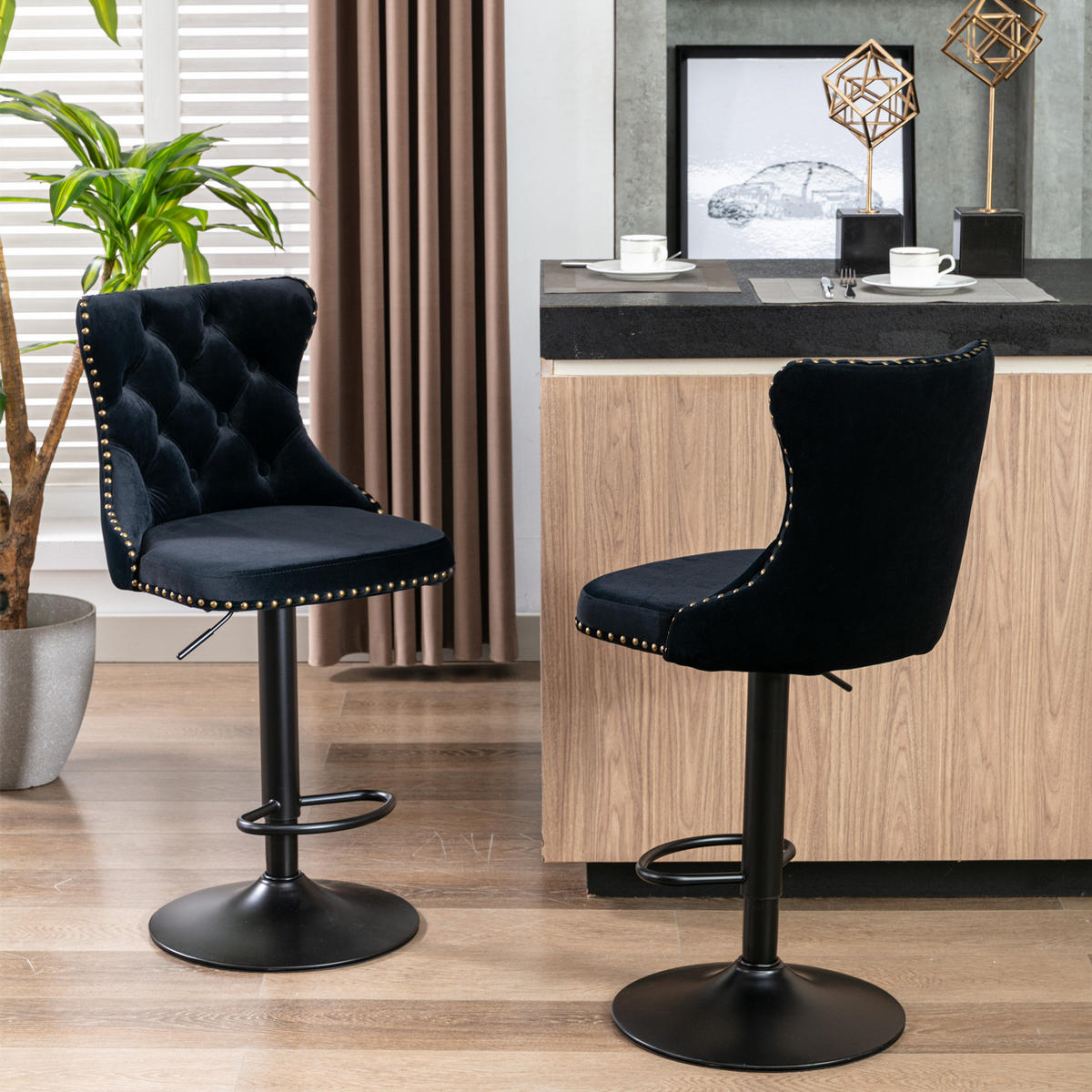 BARHOCKER DE-36371 2er-Set mit 360°-Drehung Schwarz - Schwarz, Metall (46/115/46cm) - ComfortXL