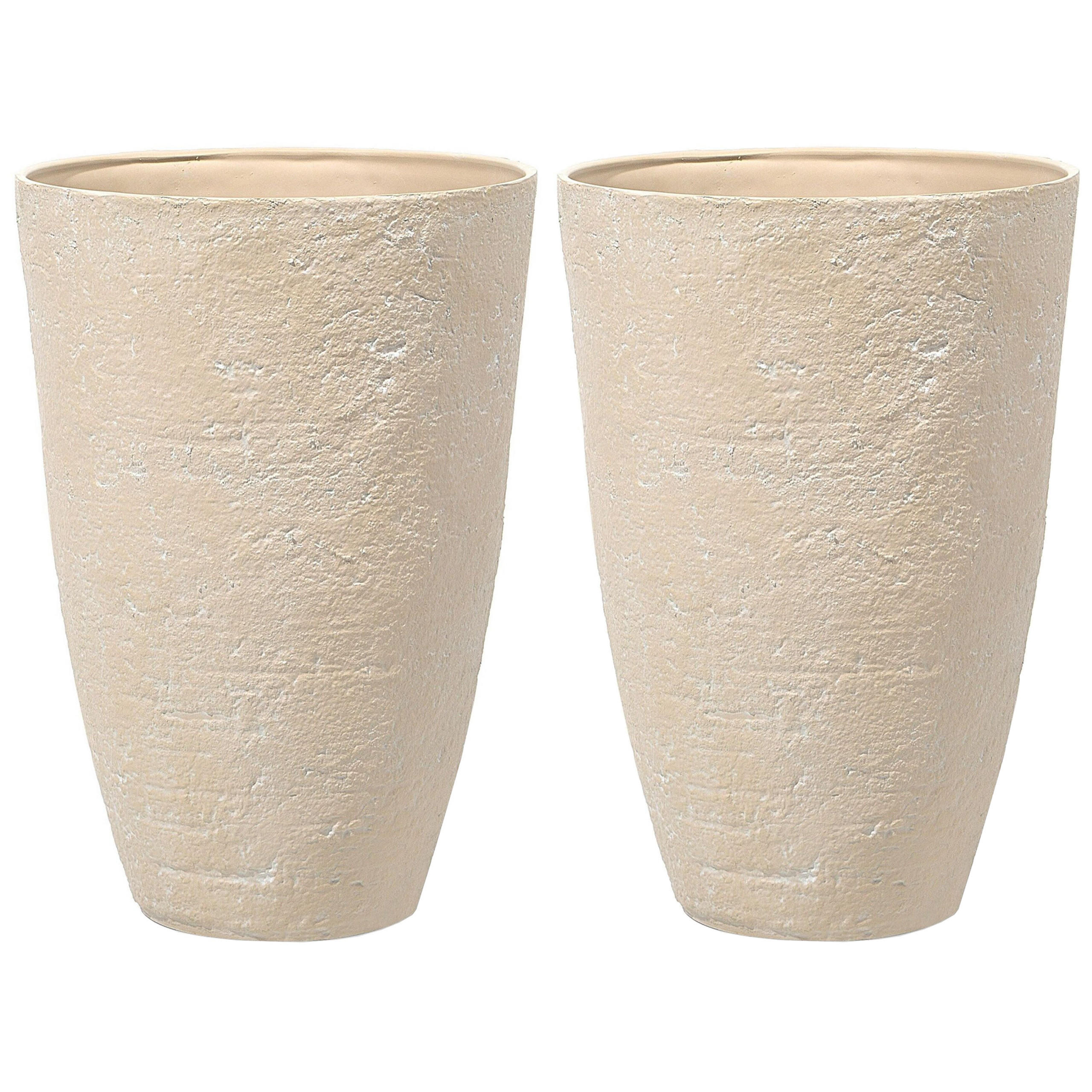 BLUMENTOPF 2er-Set sandbeige rund 51/51/71 cm Camia - Beige, Stein (71cm) - Beliani
