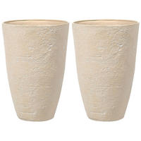 BLUMENTOPF 2er-Set sandbeige rund 51/51/71 cm Camia - Beige, Stein (71cm) - Beliani
