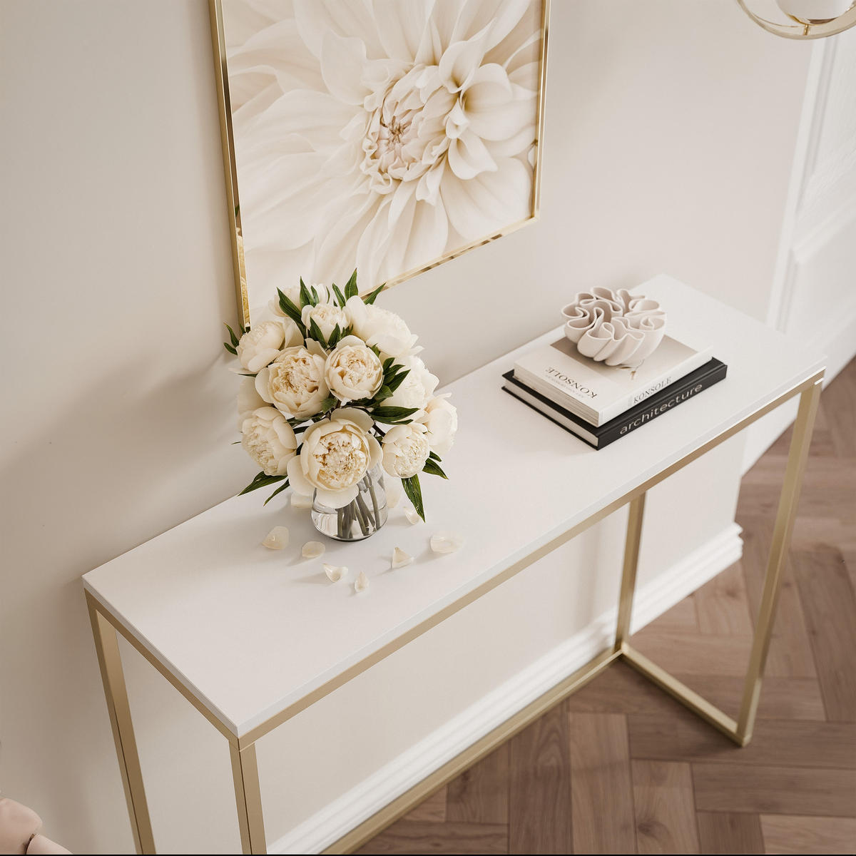 KONSOLENTISCH LORA 80/30/80 cm Gold / Weiß matt - Goldfarben/Weiß, Metall (30/80/80cm) - Idohome