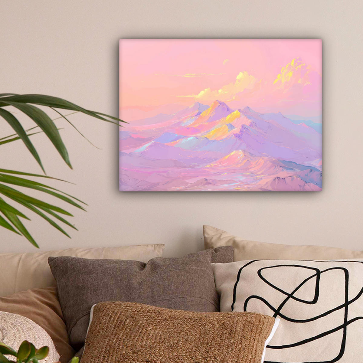 LEINWANDBILD Berggipfel - Wolken - Verträumt Wandbild 40x30 cm - Hellrosa, Textil (40/30cm) - MuchoWow