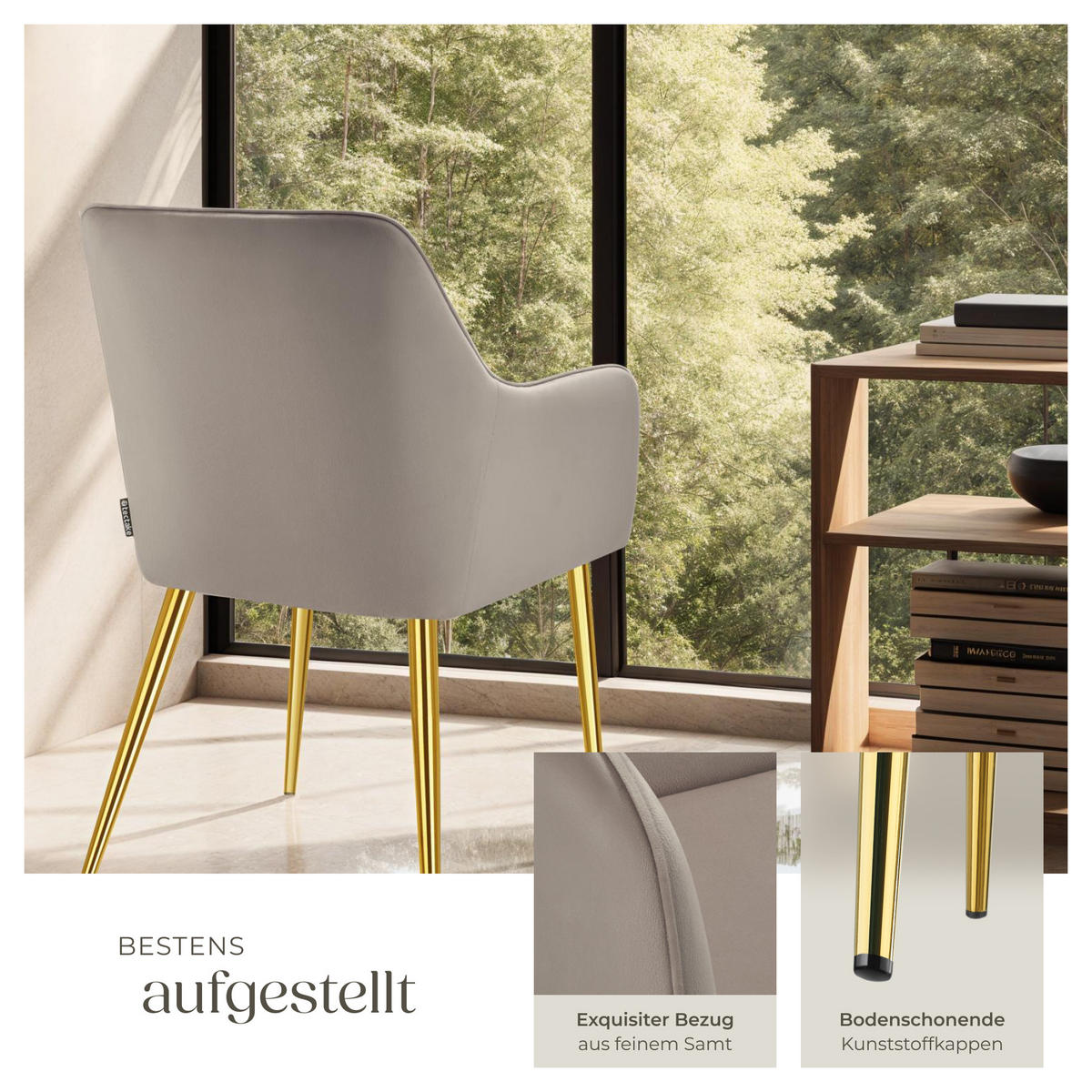 ARMLEHNSTUHL Avane ,55 x 63,5 x 86,5 cm,taupe - Taupe, Textil (55/86.5/63.5cm) - tectake