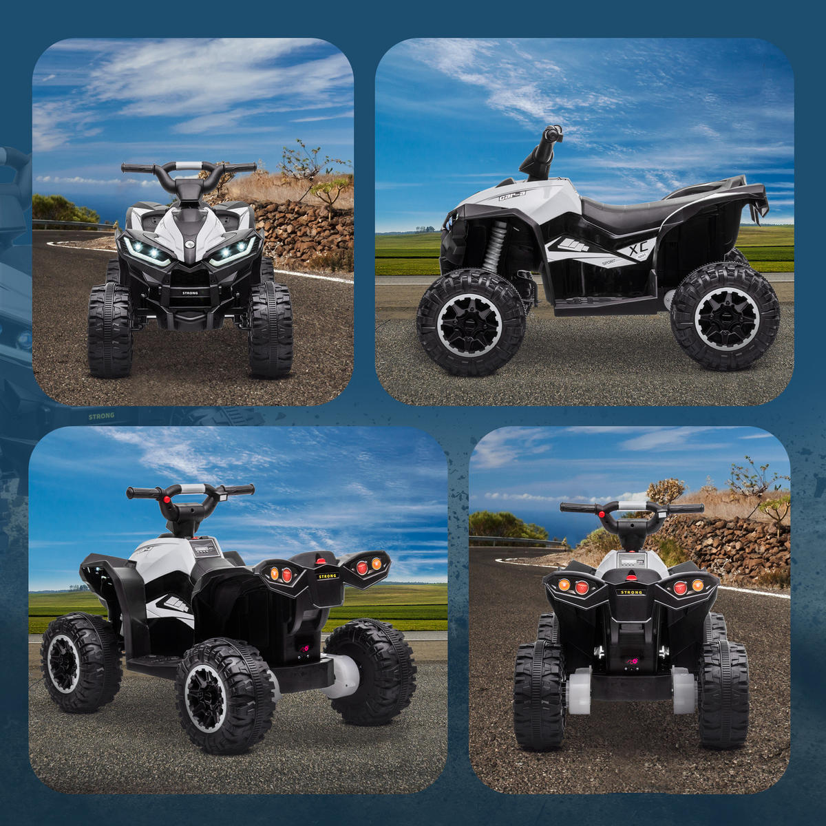 KINDER-QUAD DE-06289 Doppelmotor, Sound und Licht Schwarz/Weiß - Schwarz/Weiß, Kunststoff/Metall (83/53/55.5cm) - ComfortXL