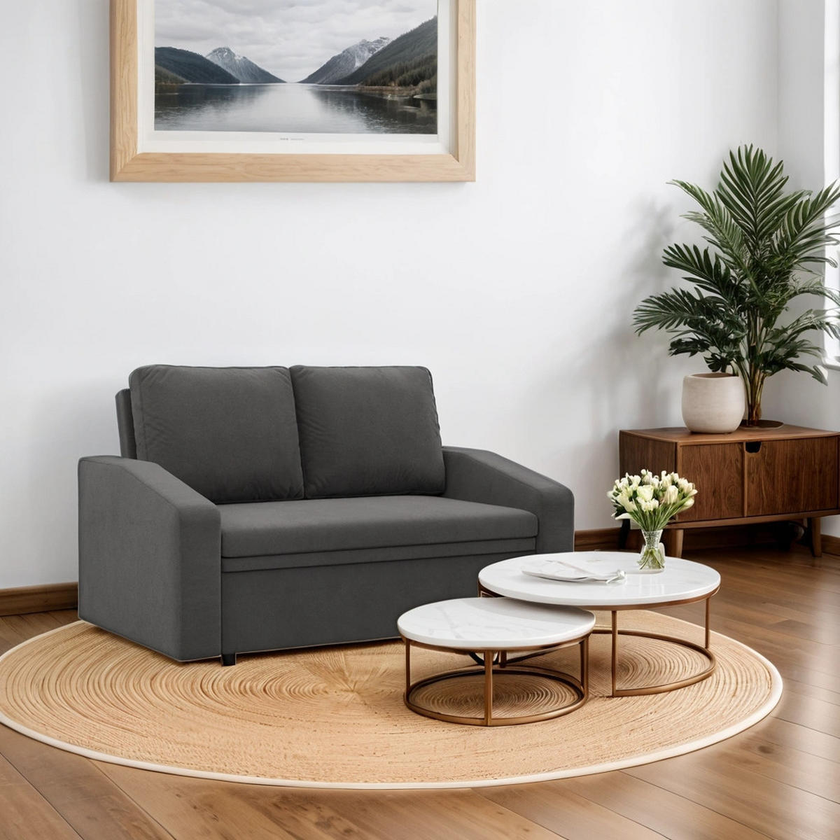 SOFA Neo mit abgeschrägter Armlehnen grau - Grau, Textil (148/90/87cm) - SIMKAM Furniture