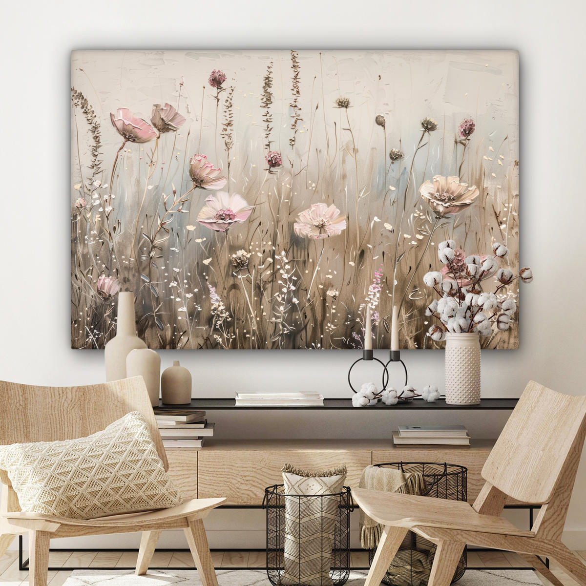 LEINWANDBILD Blumen - Rosa - Modern - Beige Wohnzimmer 120x80 cm - Beige, Textil (120/80cm) - MuchoWow