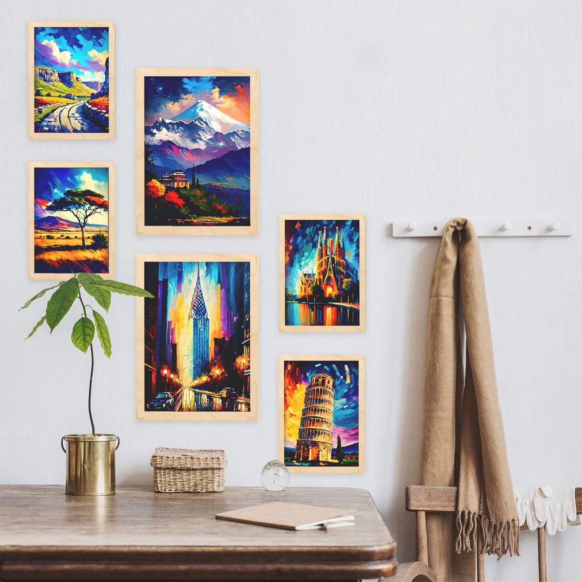 POSTER Set Mit 6 Vermächtnis Im Ölgemälde Stil A3 & A4 Rahmen Aus Hellem Holz - Beige, Papier (29/3cm) - Nacnic