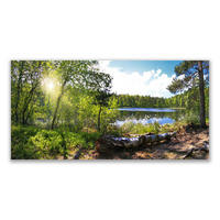 LEINWANDBILD 120x60 cm See im Wald - Hellblau/Grau, Textil (120/4cm) - TULUP
