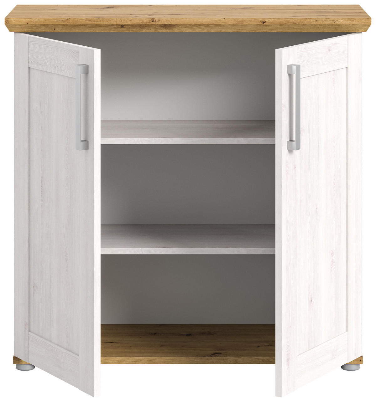 KOMMODE weiß Lärche, Eiche Artisan 95 cm, Sideboard im Landhaus-Stil - Silberfarben/Weiß, Holzwerkstoff/Kunststoff (95/92/39cm) - Inn.Furn