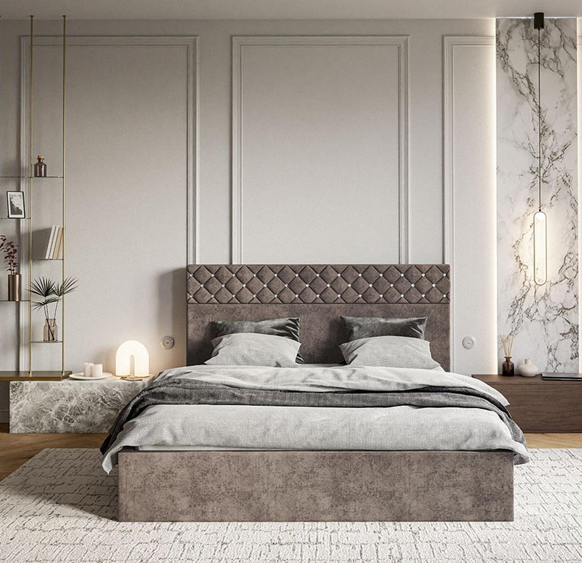 BETT Braun OLDO 4 Gepolstert Hydrophobe Stoff 180x200 cm - Braun, Textil (180/200cm) - Sepro Meble