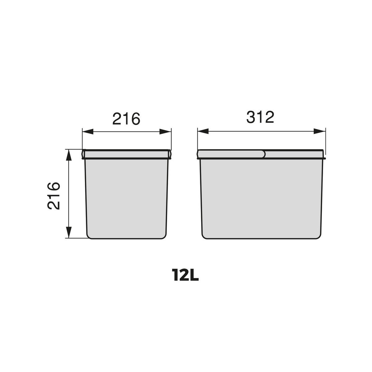 RECYCLINGBEHÄLTER für Küchenschublade, Höhe 216mm, 2x12Liter, Kunststoff anthrazitgrau 2er-set - Anthrazit, Kunststoff (24/30/33cm) - EMUCA