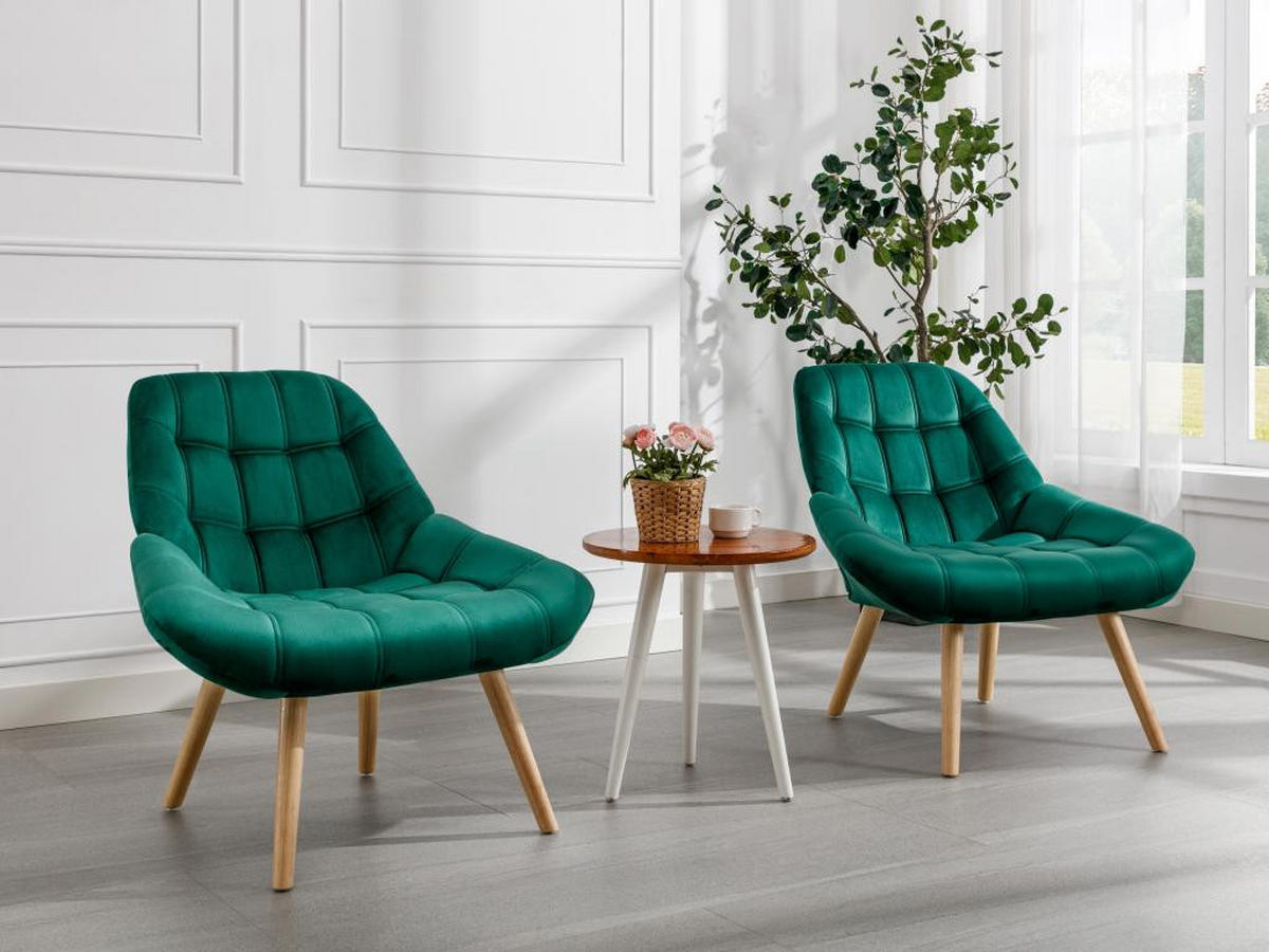 SESSEL - Samt - Grün - LUOSTO - Grün, Textil (79/83/87cm) - Vente-Unique