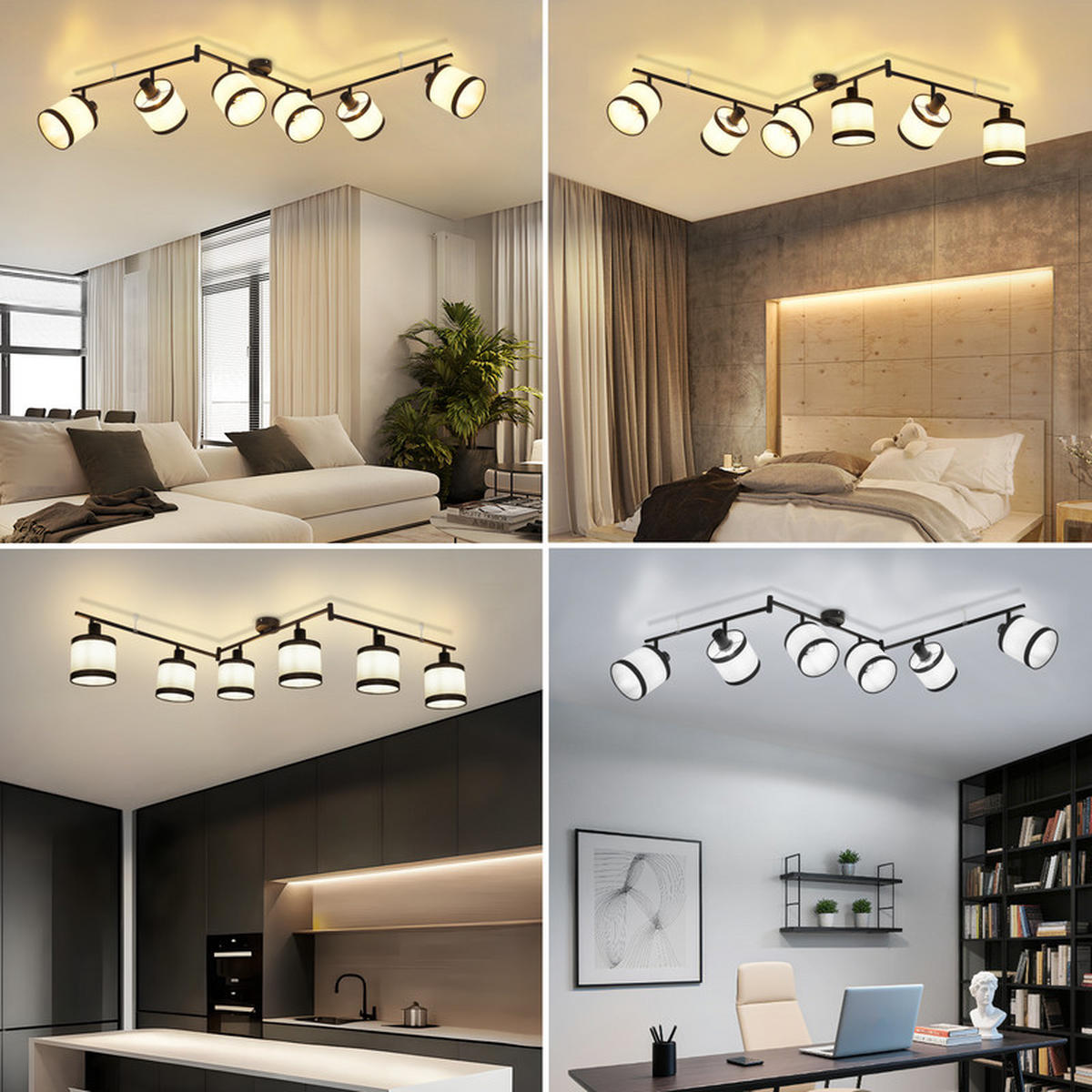 DECKENSTRAHLER Chase Ⅲ 6-flammig 150/12/19 cm - Schwarz, Metall (150/12/19cm) - Nettlife