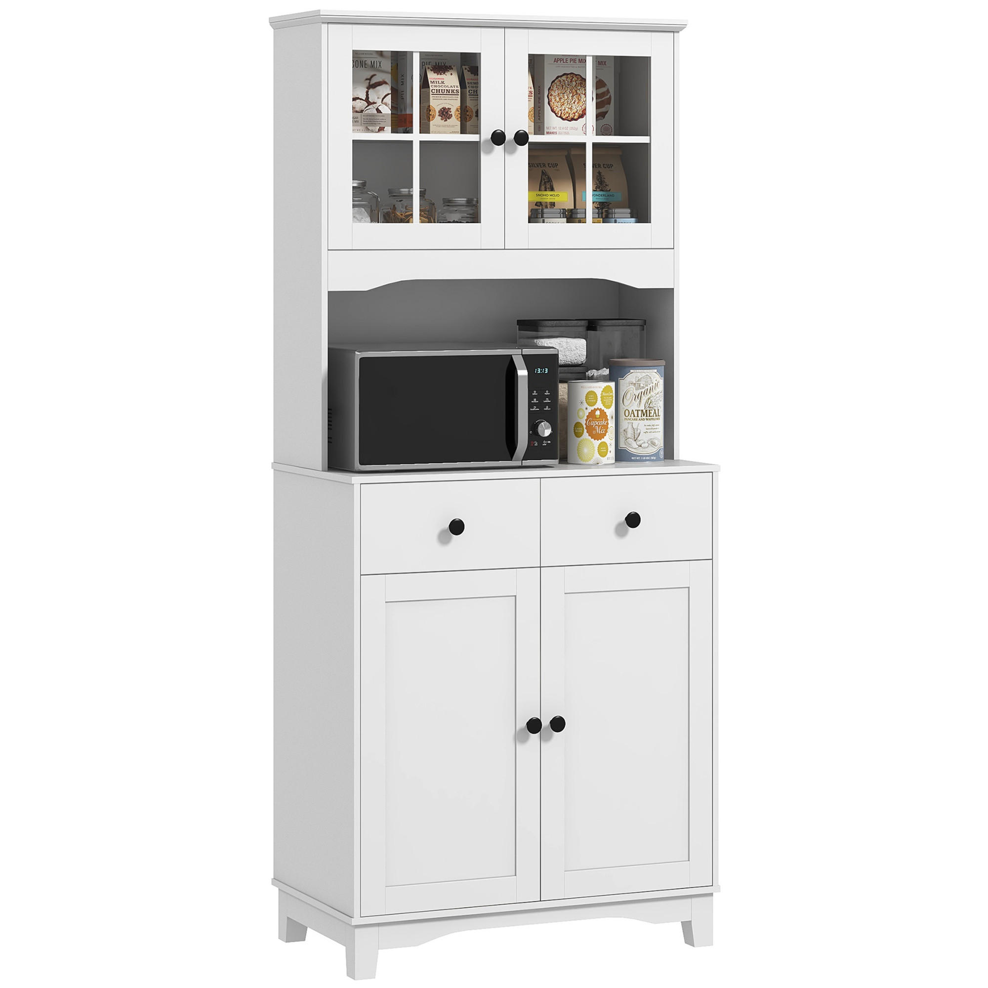 KÜCHENSCHRANK Hochschrank mit Mikrowellenregal, 74,5 x40 x 172 cm, Weiß - Weiß, Holzwerkstoff (74.5/172/40cm) - HOMCOM