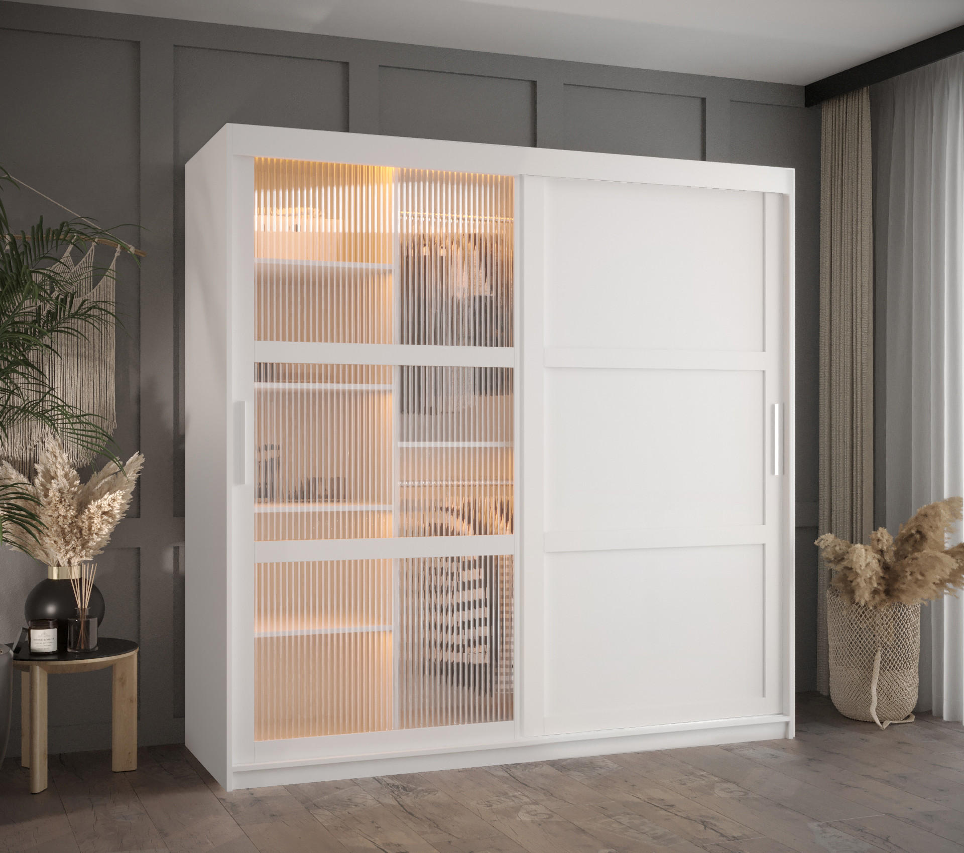 SCHWEBETÜRENSCHRANK 200/180/62 2-türig - Silberfarben/Weiß, Holz/Kunststoff (180/200/62cm) - Abiks Möbel