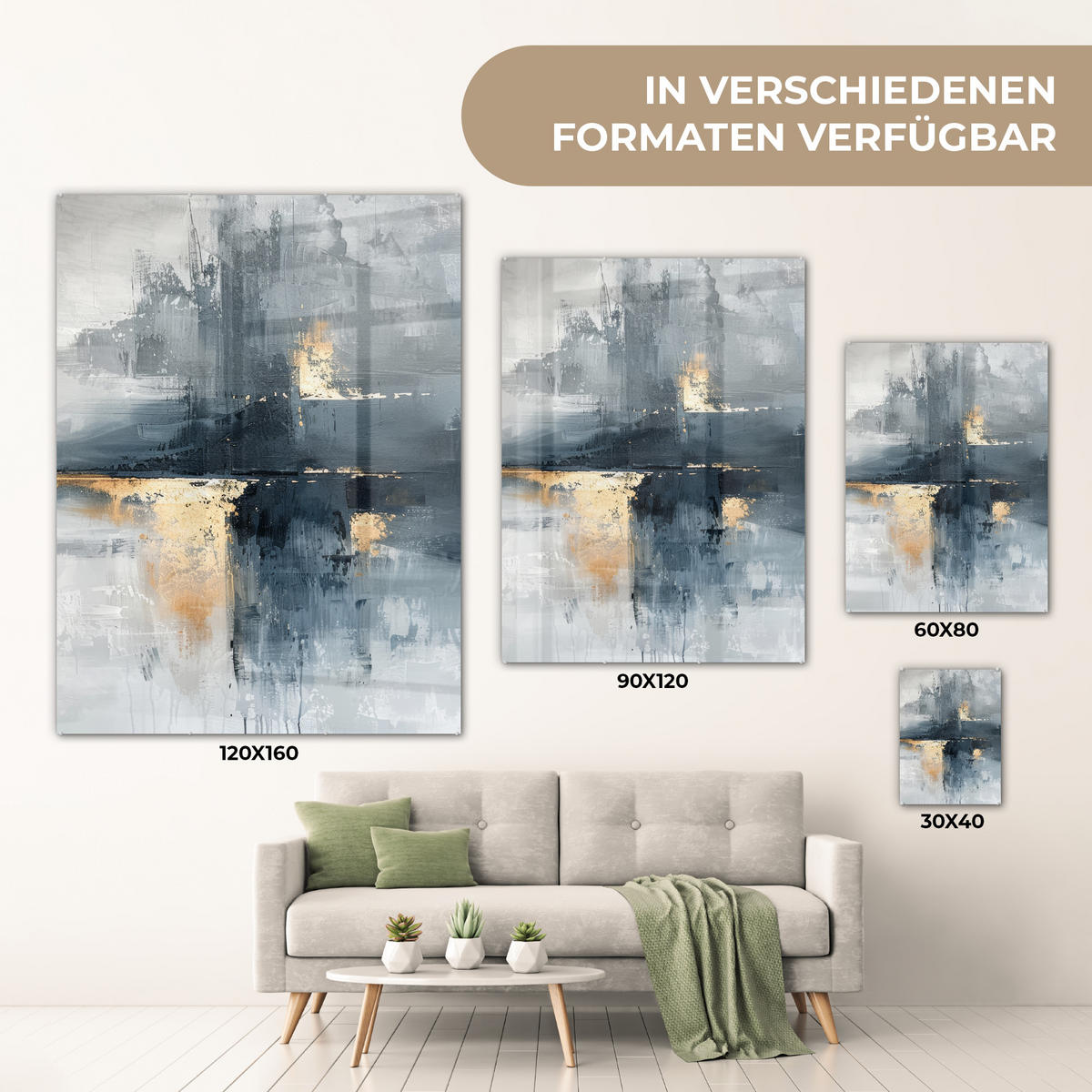 OBRAZ NA AKRYLOVOM SKLE Umenie - sivé - zlaté - abstraktné 60x80 cm - tmavosivá, sklo (60/80cm) - MuchoWow