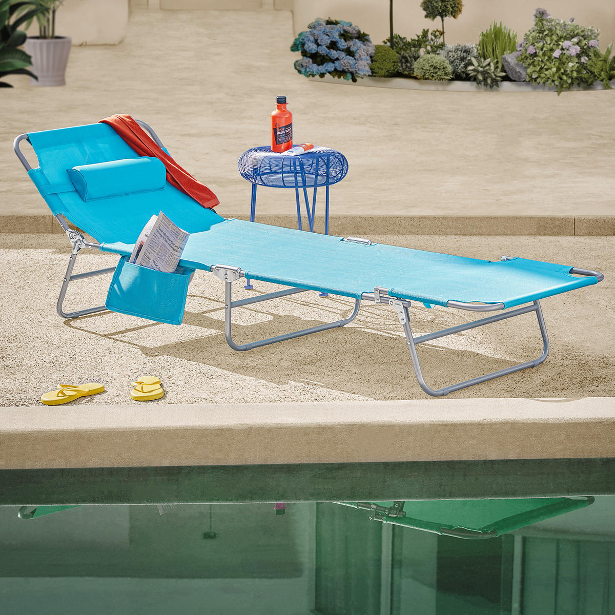 SONNENLIEGE 2er Set Blau - Blau, Textil/Metall (195/58/63cm) - SoBuy