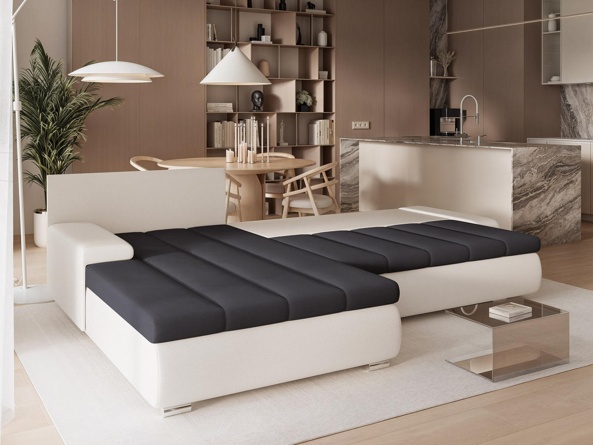 ECKSOFA VELANO mit Schlaffunktion und Bettkasten Creme/Anthrazit - Anthrazit, Holzwerkstoff/Kunststoff (250/160cm) - Idohome