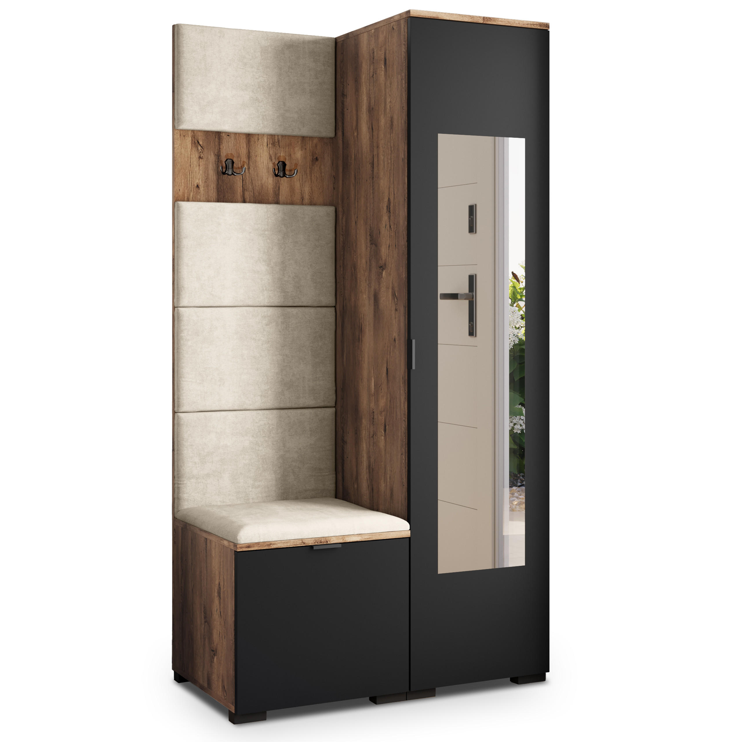 Masseno Garderobenschrank Eiche, Schwarz, Beige 95x181x51 cm