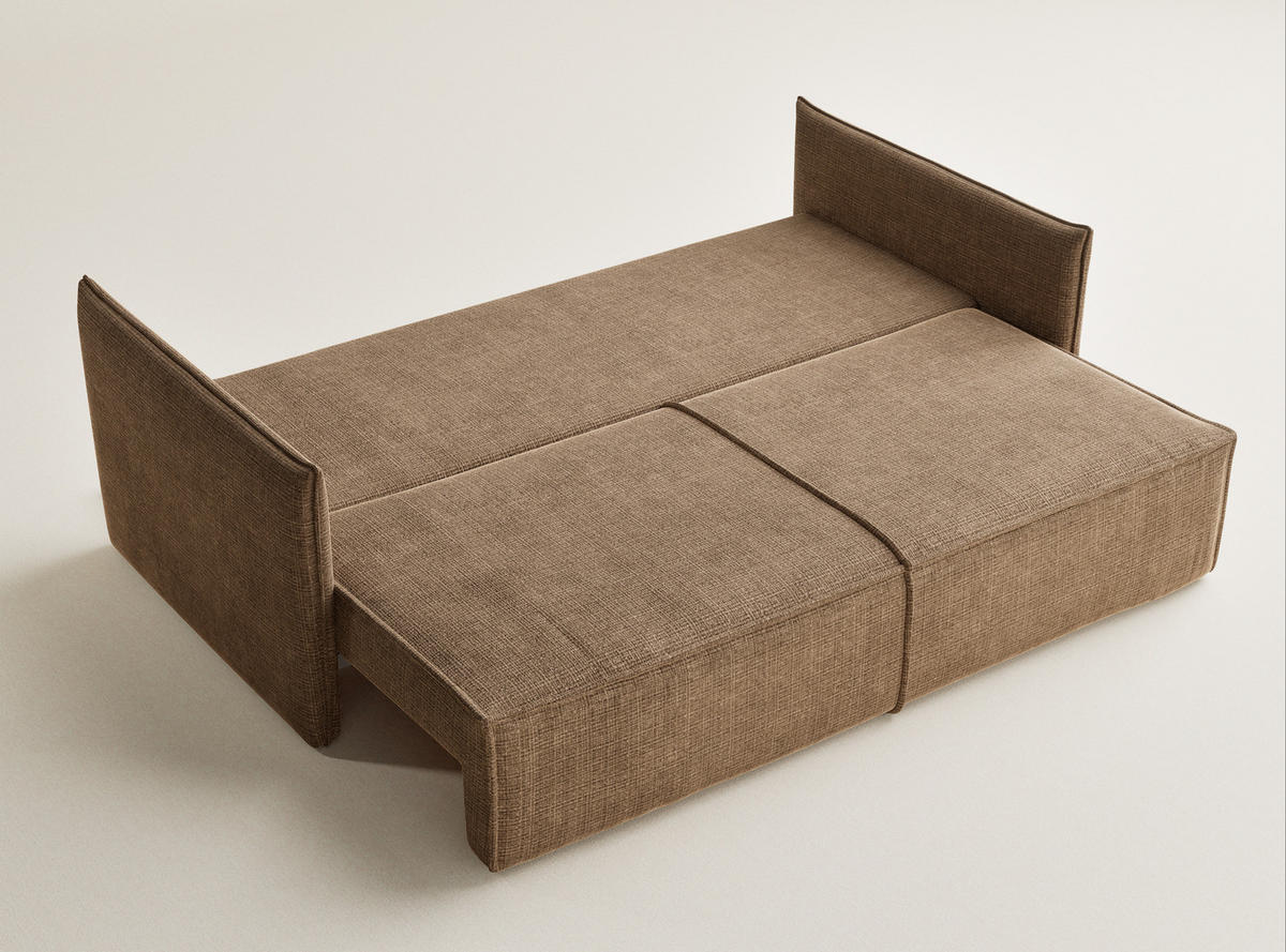 SOFA MIT SCHLAFFUNKTION Obra Hellbraun Chenille-Stoff - Hellbraun/Schwarz, Holz/Holzwerkstoff (220/70/107cm) - Maison de Reve