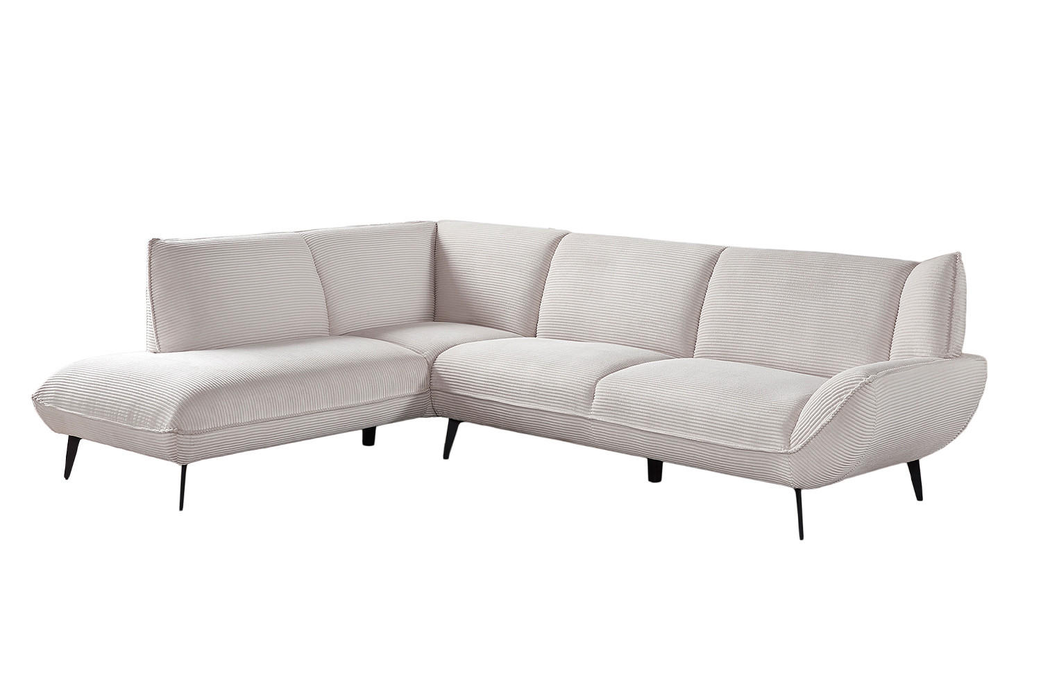 ECKSOFA CALLA Cremeweiß Cord - Creme/Schwarz, Textil (274/203cm) - KAWOLA
