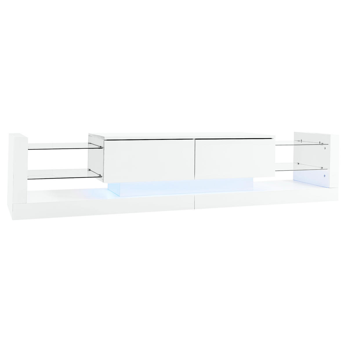 TV-SCHRANK weiß mit Hochglanzverkleidung, Glasfront und integrierter LED-Beleuchtung 181 × 38 × 38 cm - Weiß, Holzwerkstoff (181/38/38cm) - Luhomfu