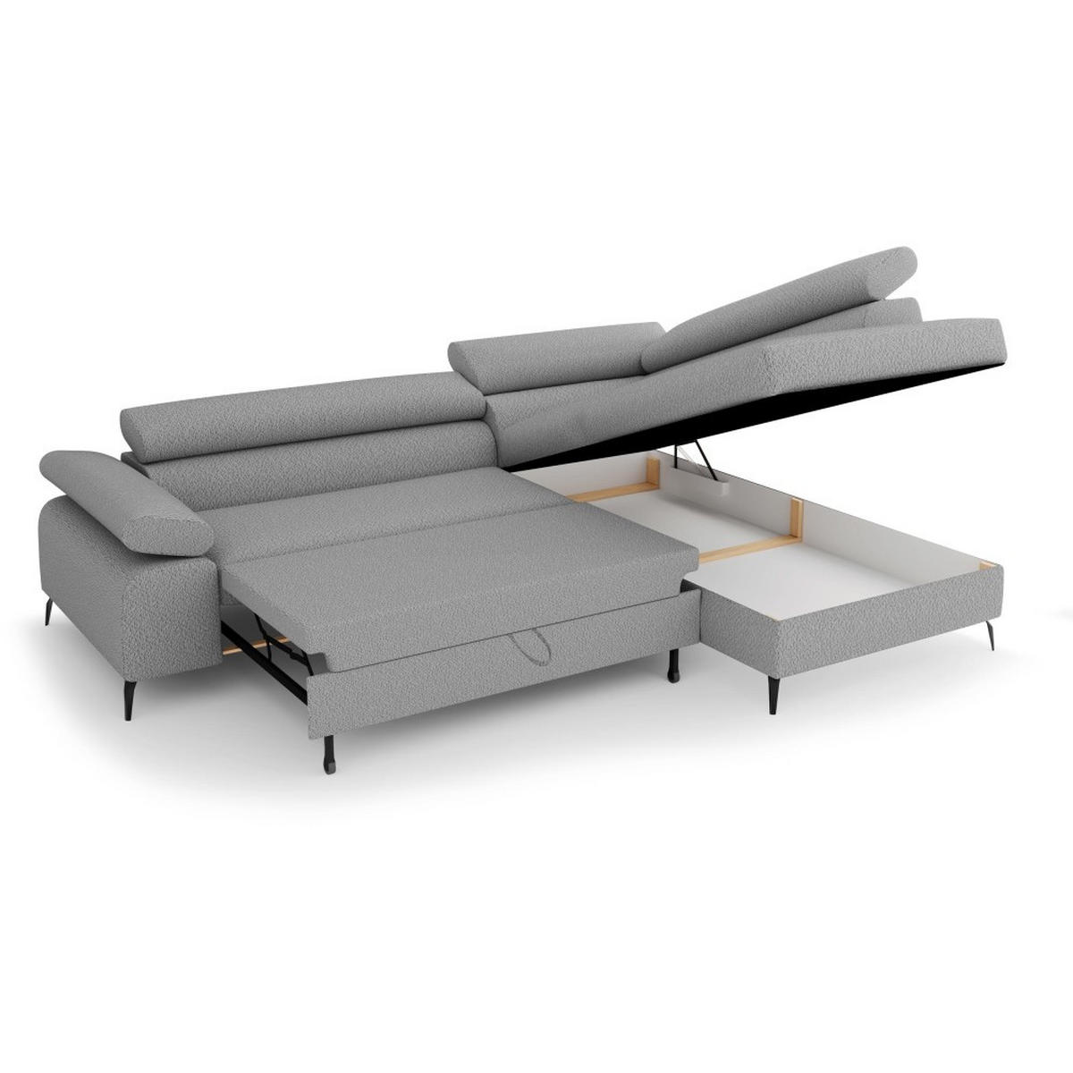 ECKSCHLAFSOFA Mellow mit Bettkasten, Grau, rechts - Schwarz/Grau, Textil (270/205cm) - Beautysofa