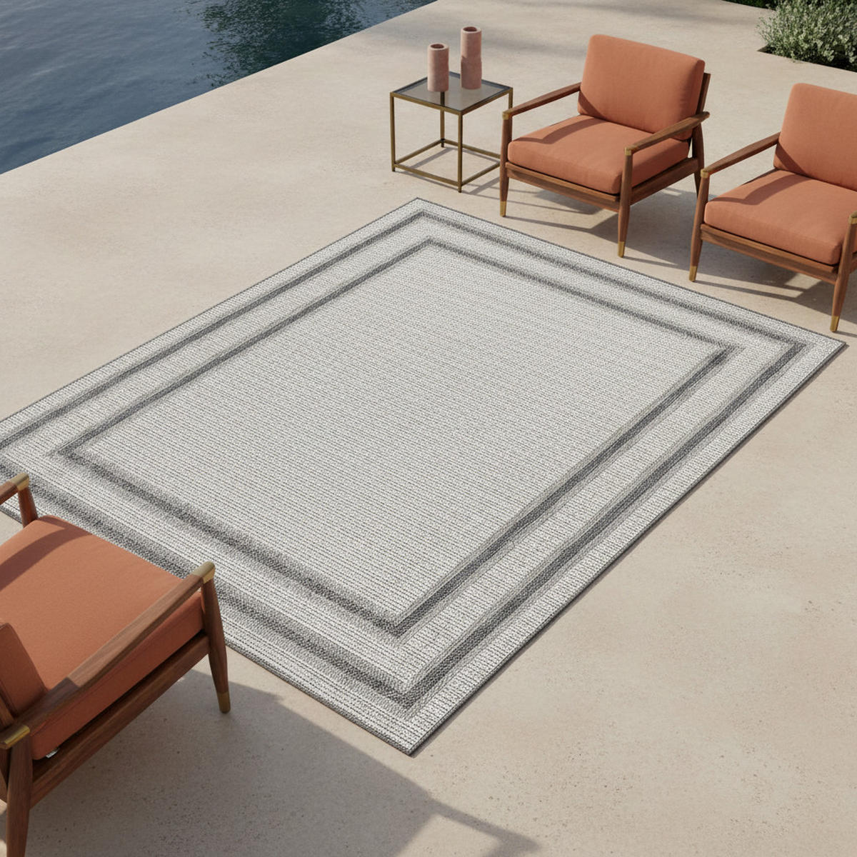 OUTDOORTEPPICH LIRIA, mit Bordüre, Creme, 240 x 340 cm - Beige, Textil (340/240cm) - KADIMA DESIGN