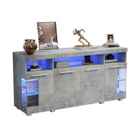 SIDEBOARD 140/40/70 cm in Zementgrau mit LED-Beleuchtung und Glastüren - Grau, Holzwerkstoff (140/70/40cm) - Flora Grace