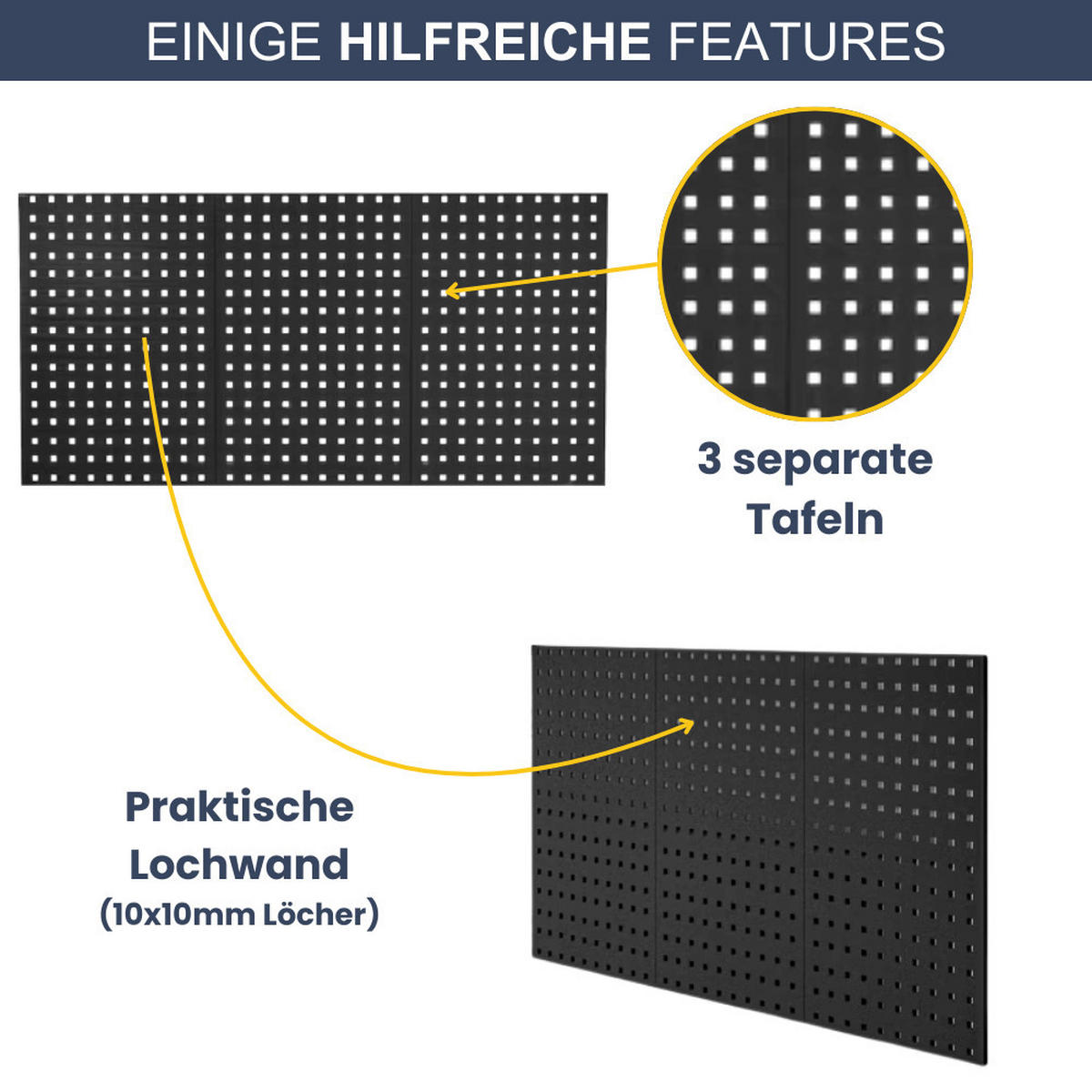 WERKZEUGWAND Metall Lochwand RUBI 60x120x1cm Schwarz - Schwarz, Metall (120/60/1cm) - DELUKE